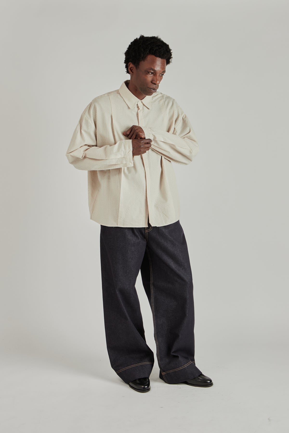 Boxy Pleated Shirt - Brown