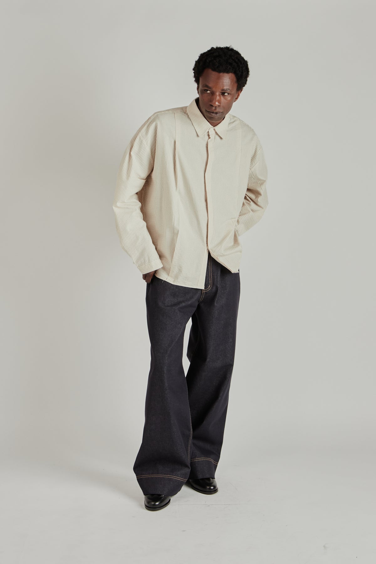 Boxy Pleated Shirt - Brown
