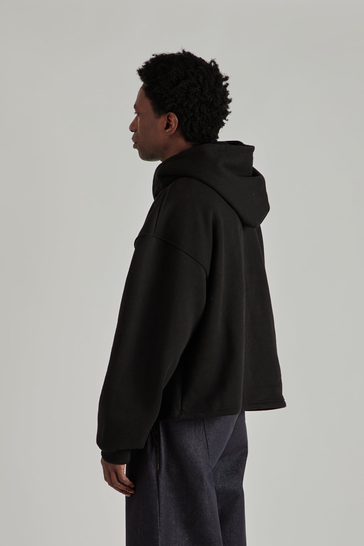 Boxy Zip-Up Hoodie - Black