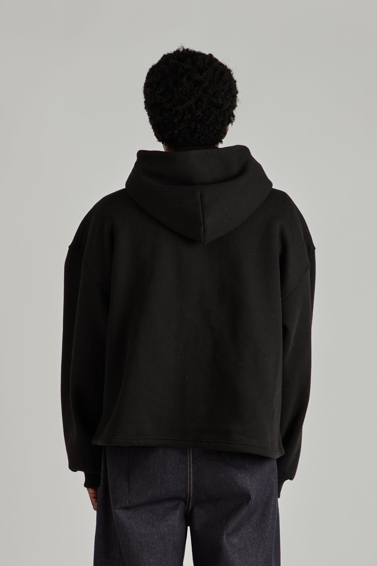 Boxy Zip-Up Hoodie - Black