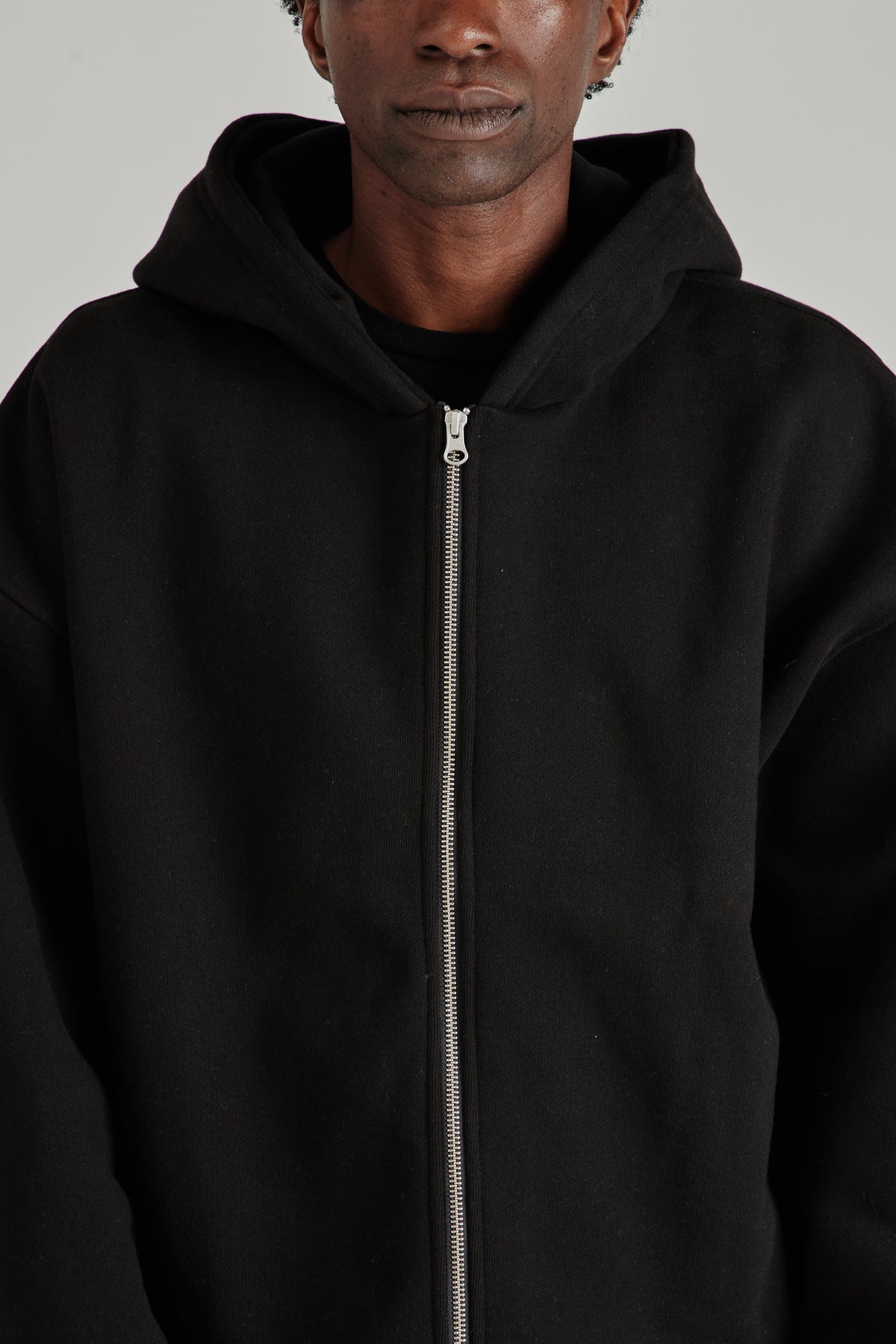 Boxy Zip-Up Hoodie - Black