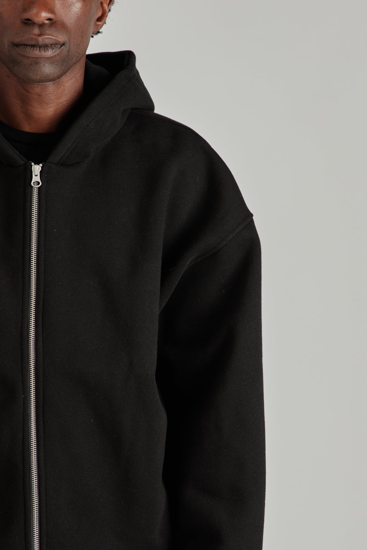 Boxy Zip-Up Hoodie - Black