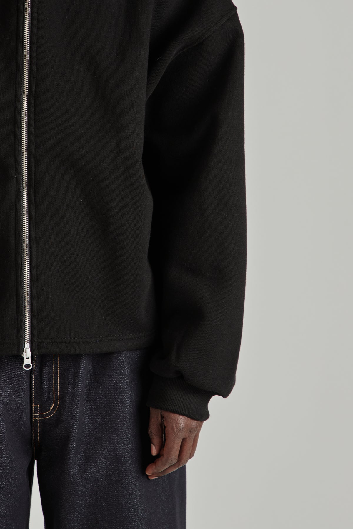 Boxy Zip-Up Hoodie - Black