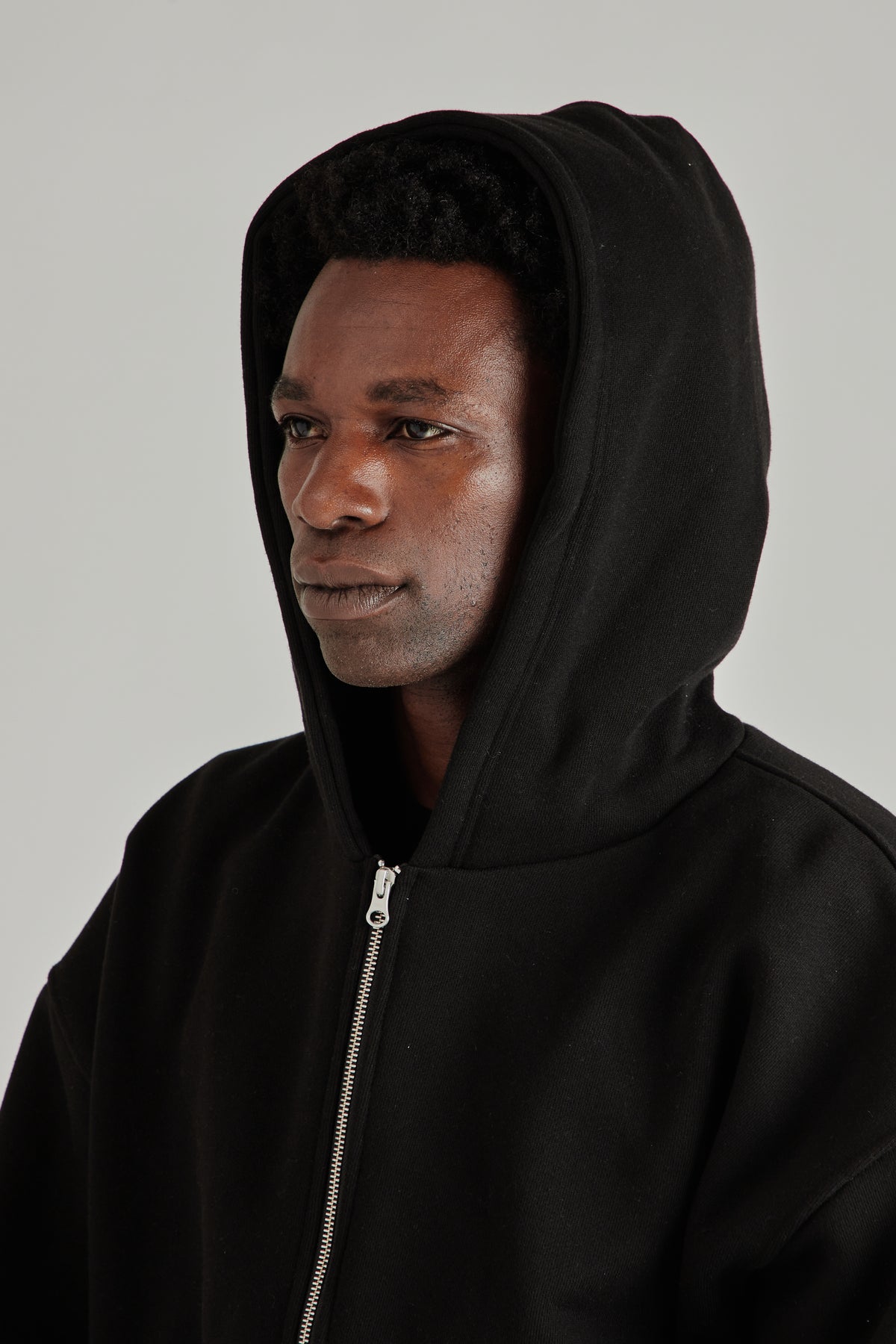 Boxy Zip-Up Hoodie - Black