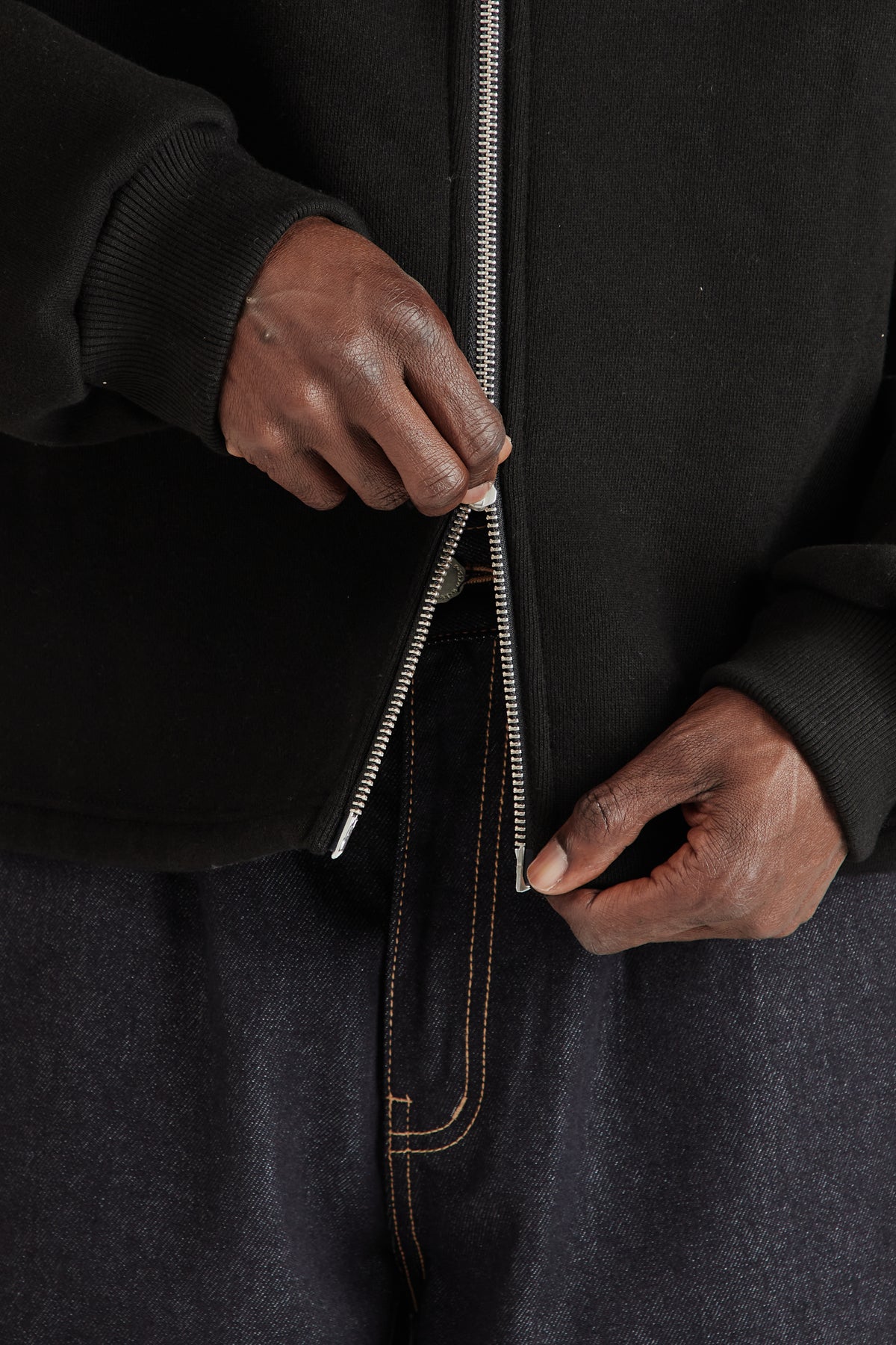 Boxy Zip-Up Hoodie - Black