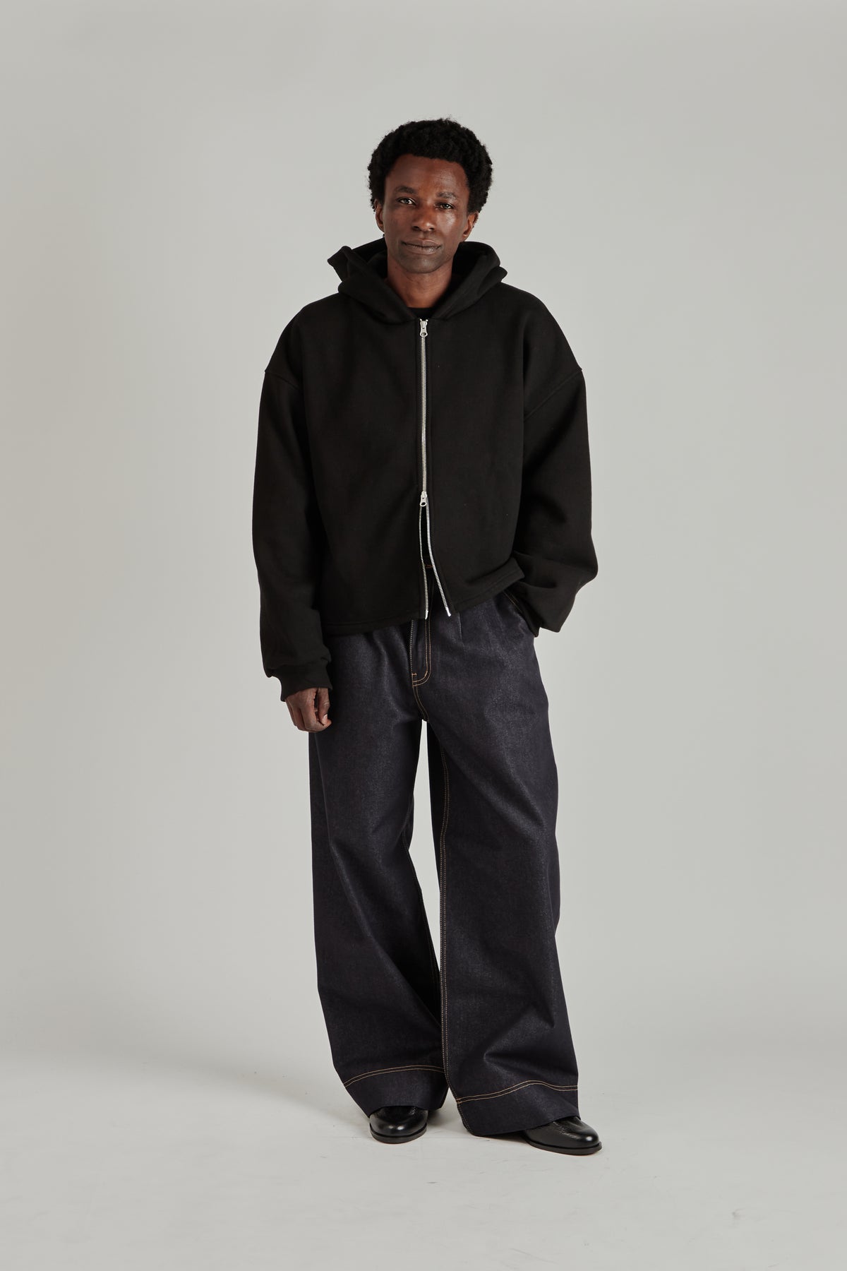 Boxy Zip-Up Hoodie - Black