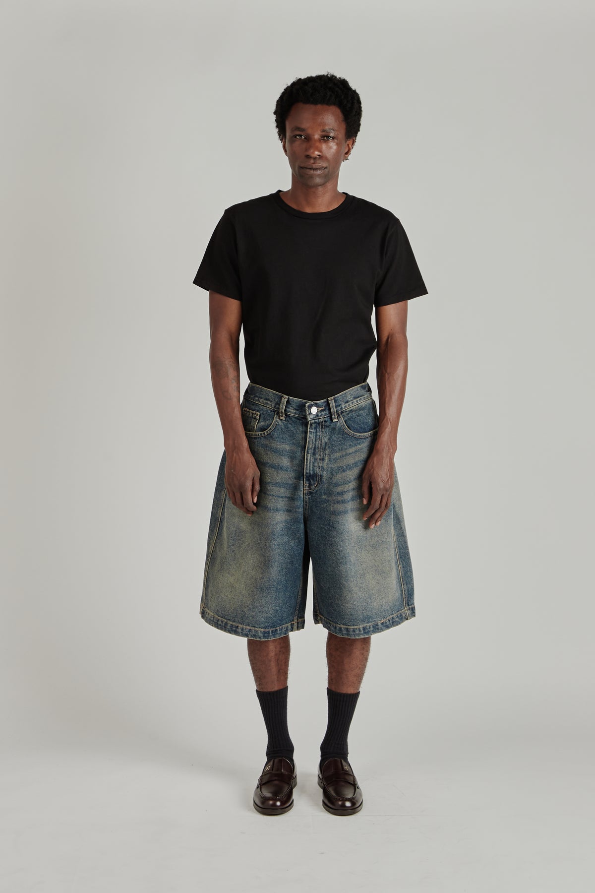 Half Dart Denim Shorts - Dark Blue