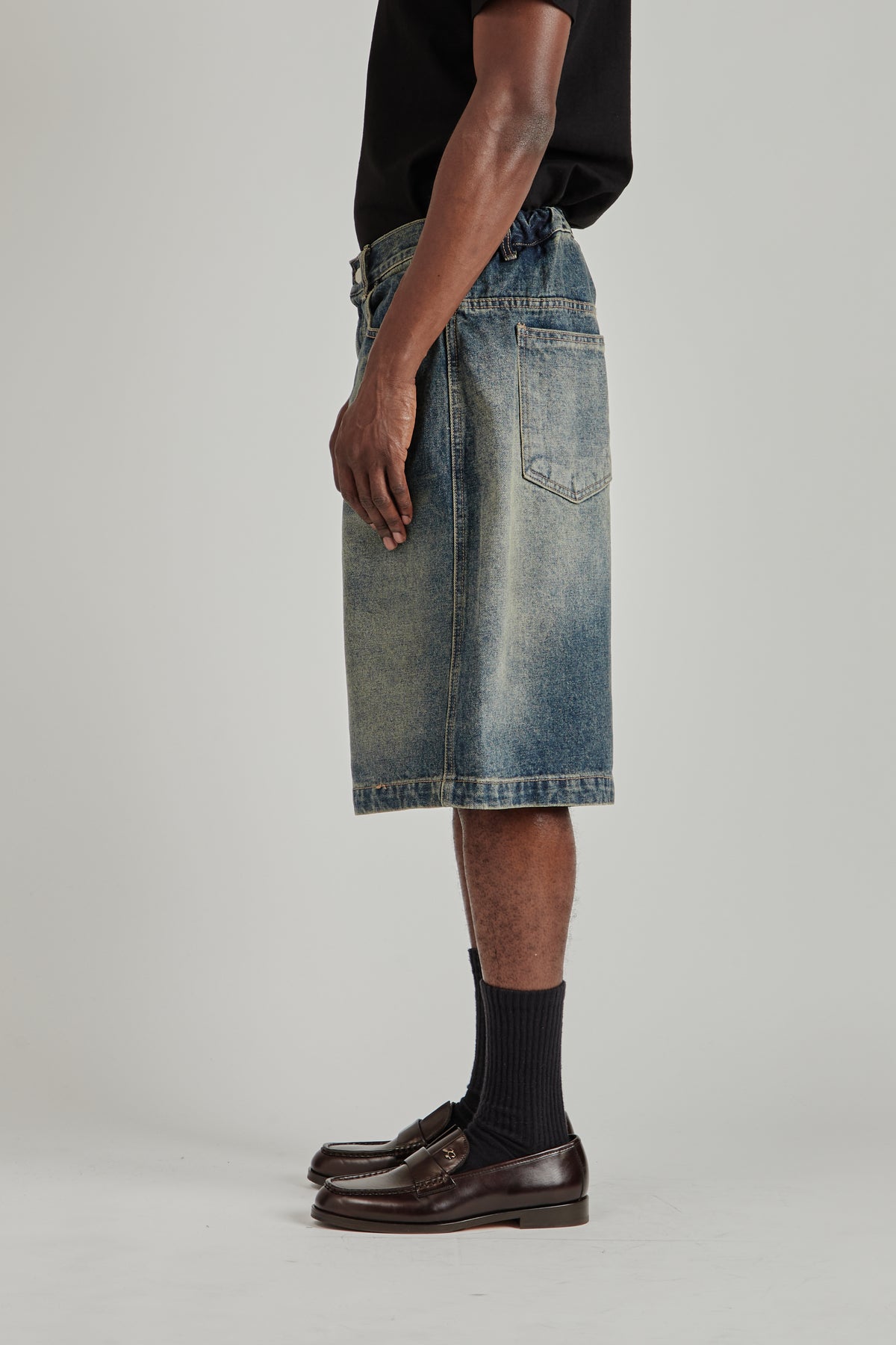 Half Dart Denim Shorts - Dark Blue