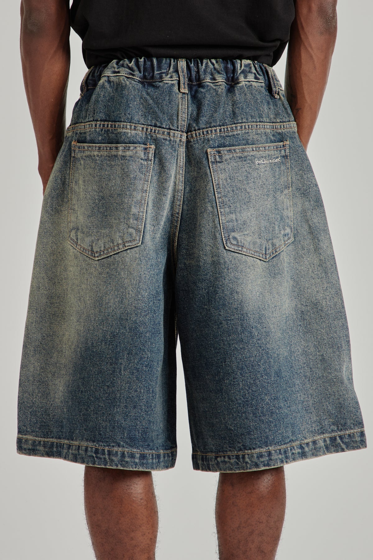 Half Dart Denim Shorts - Dark Blue