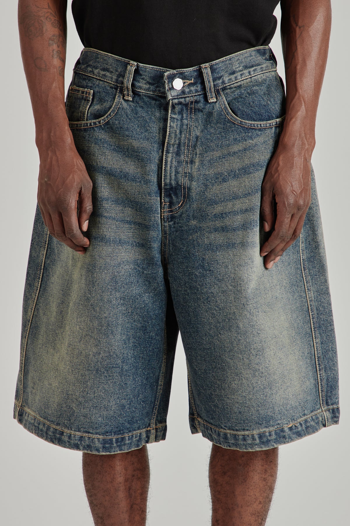 Half Dart Denim Shorts - Dark Blue