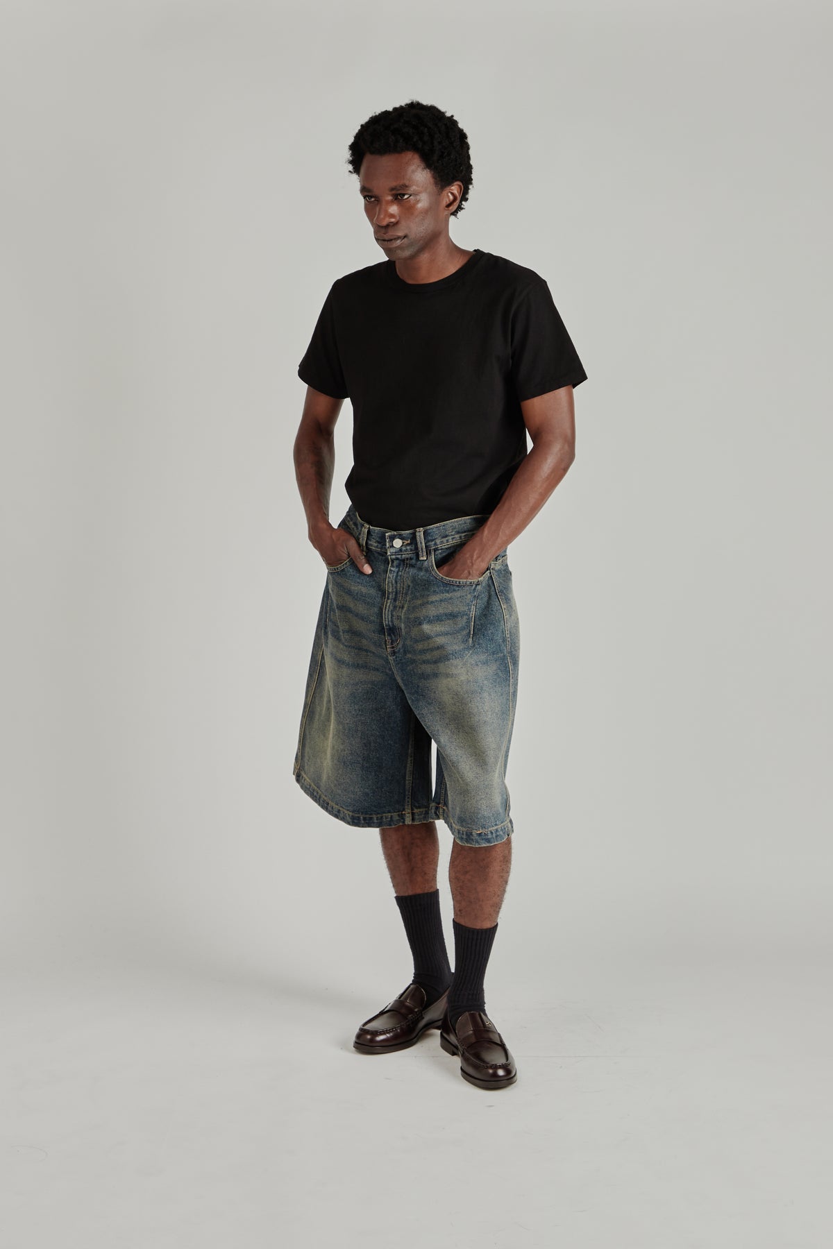 Half Dart Denim Shorts - Dark Blue