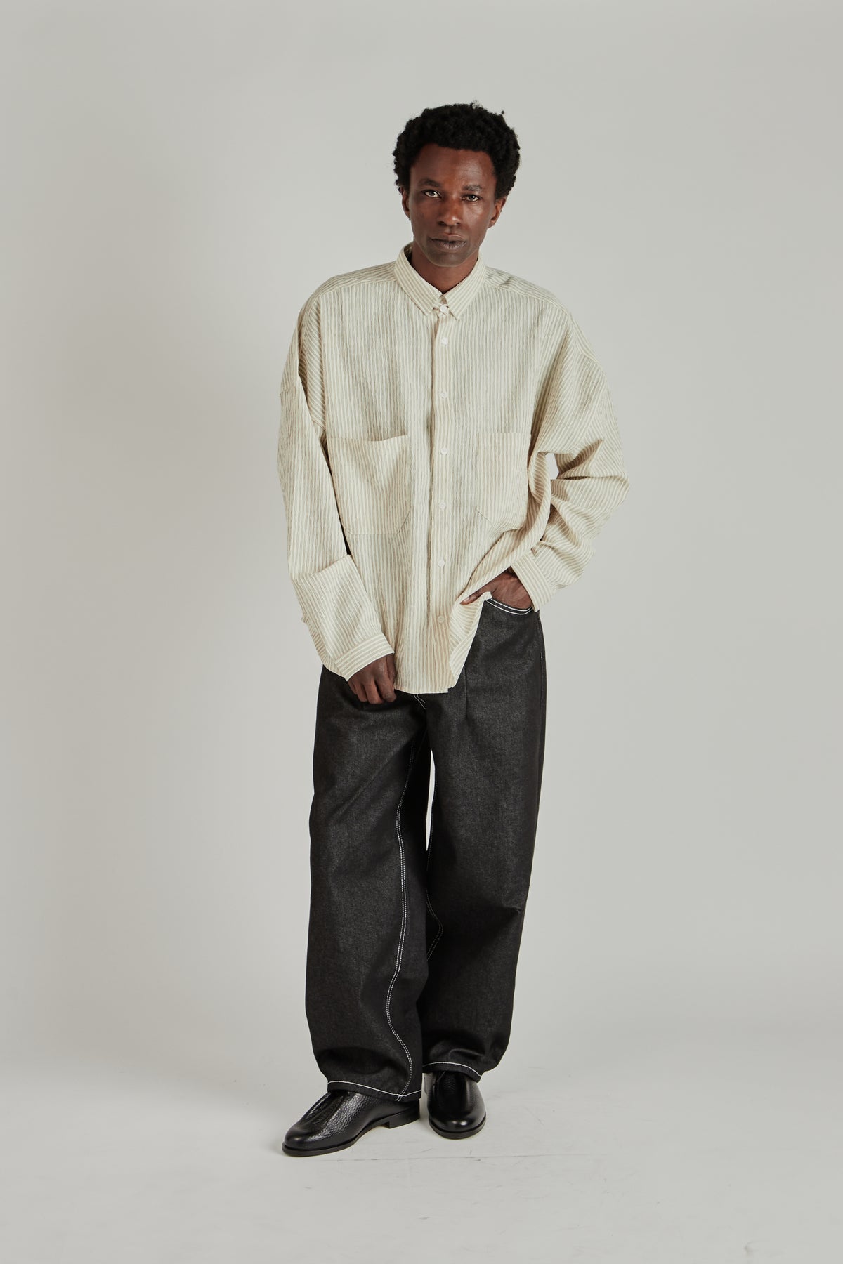 Oxford Balloon Shirt - Brown Stripe