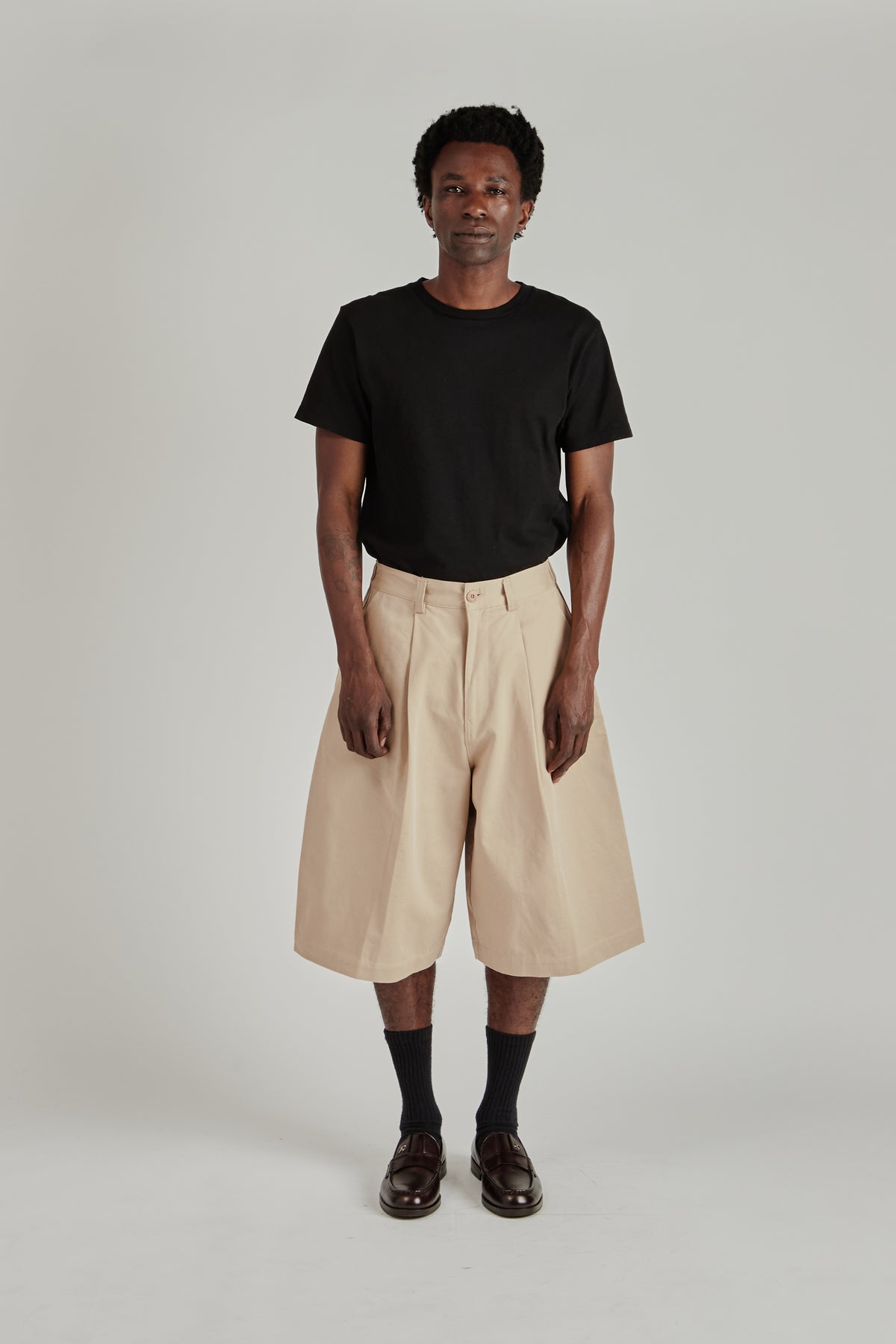 Pintuck Wide Shorts - Beige