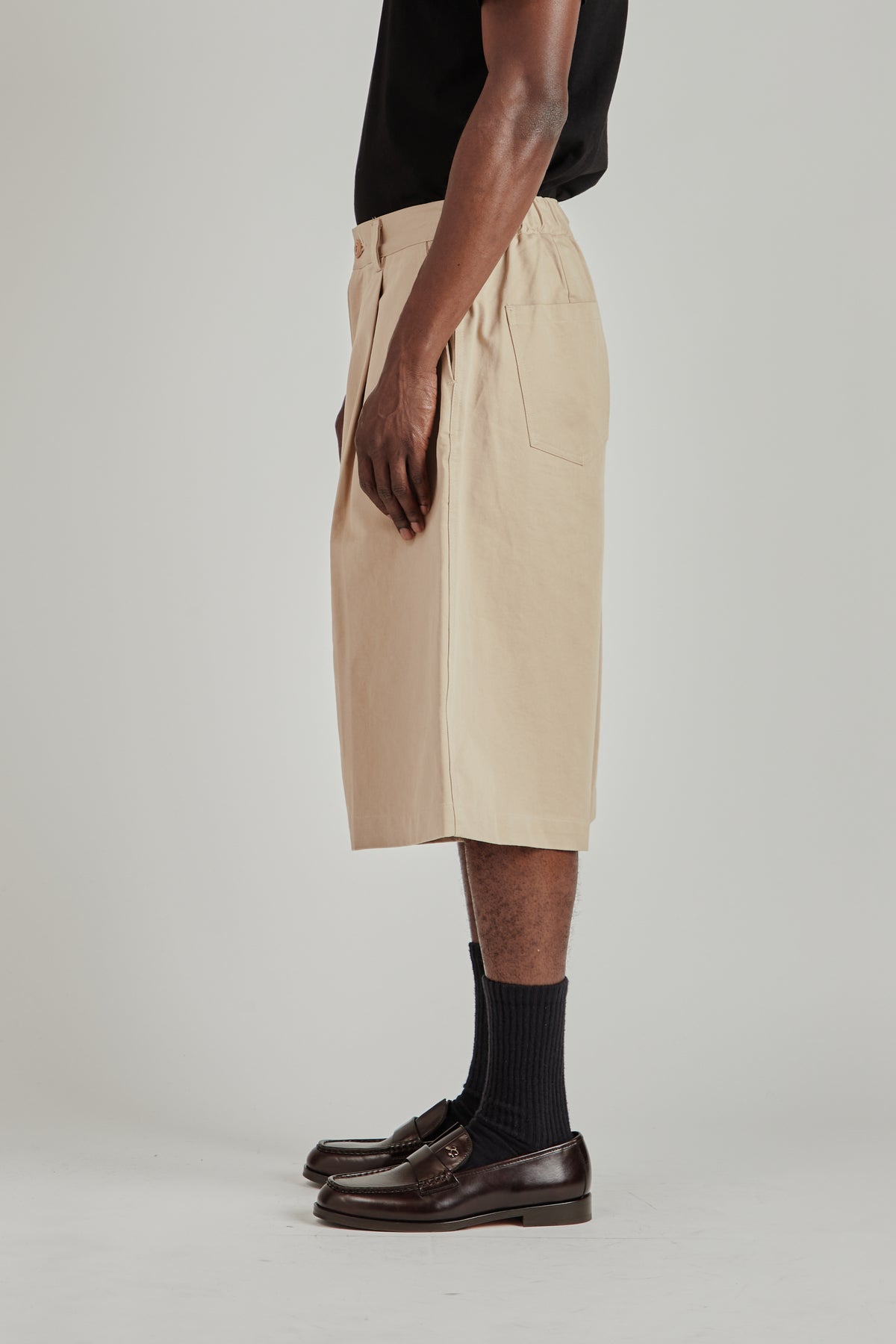 Pintuck Wide Shorts - Beige