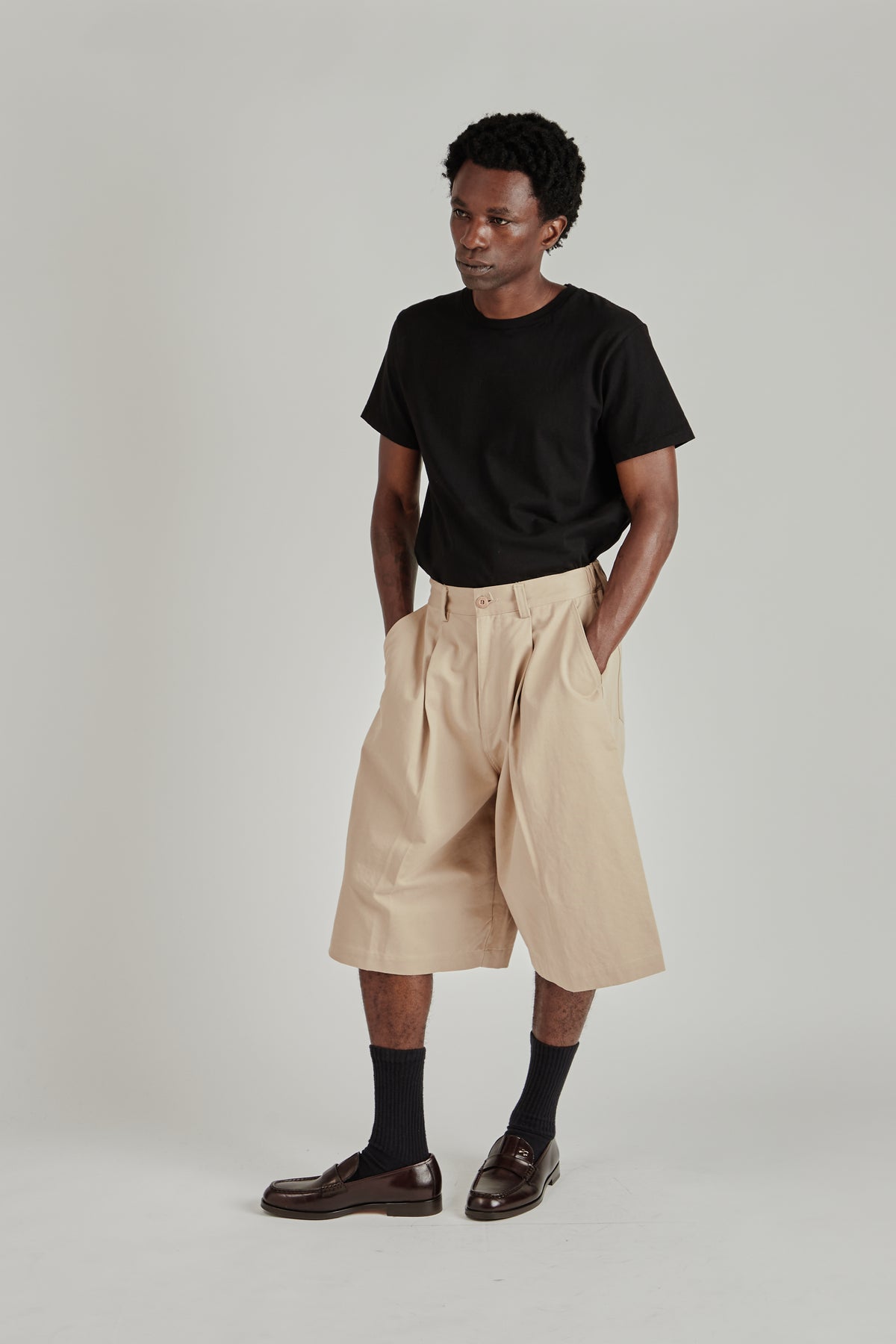 Pintuck Wide Shorts - Beige