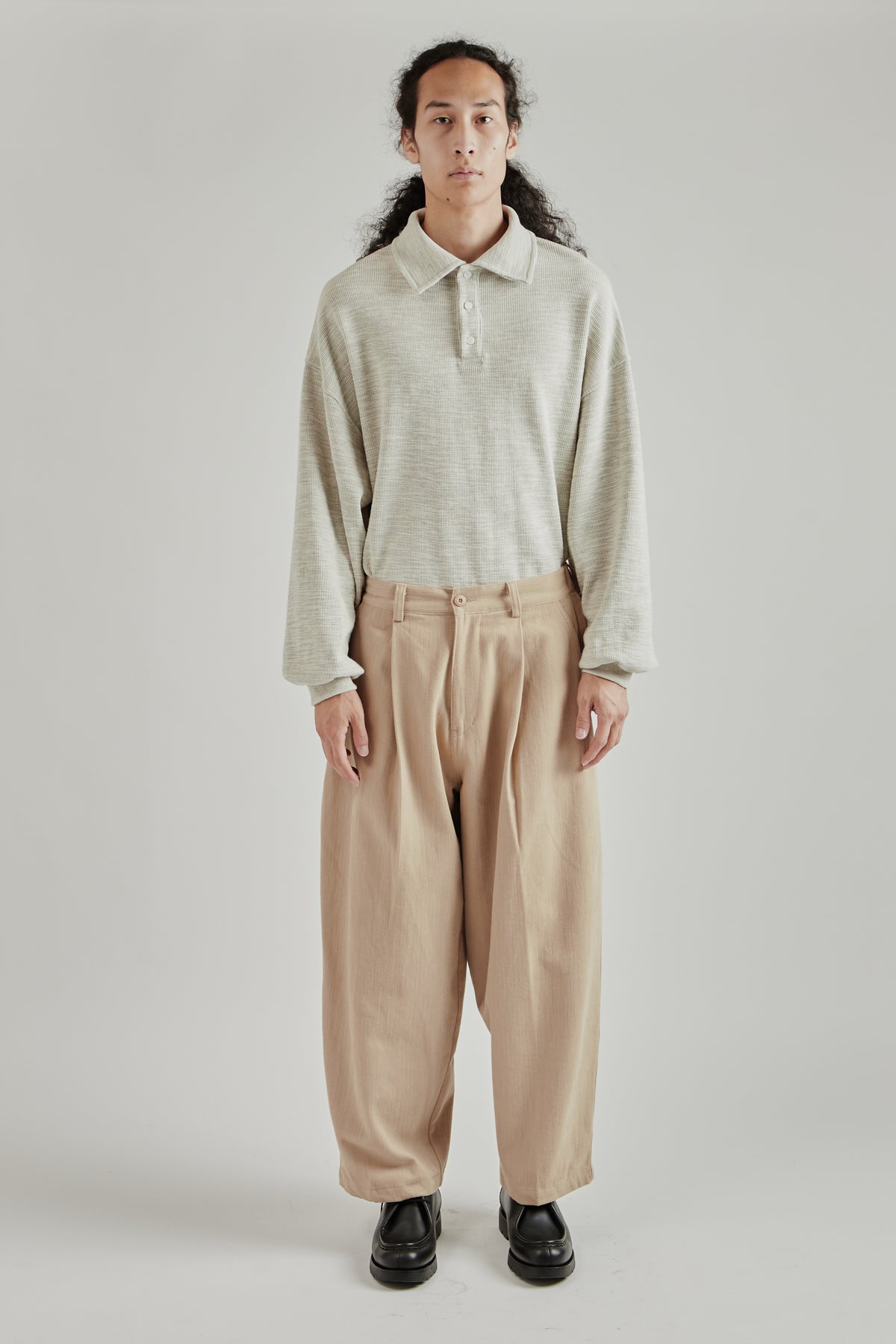 Pleated Balloon Trousers - Beige