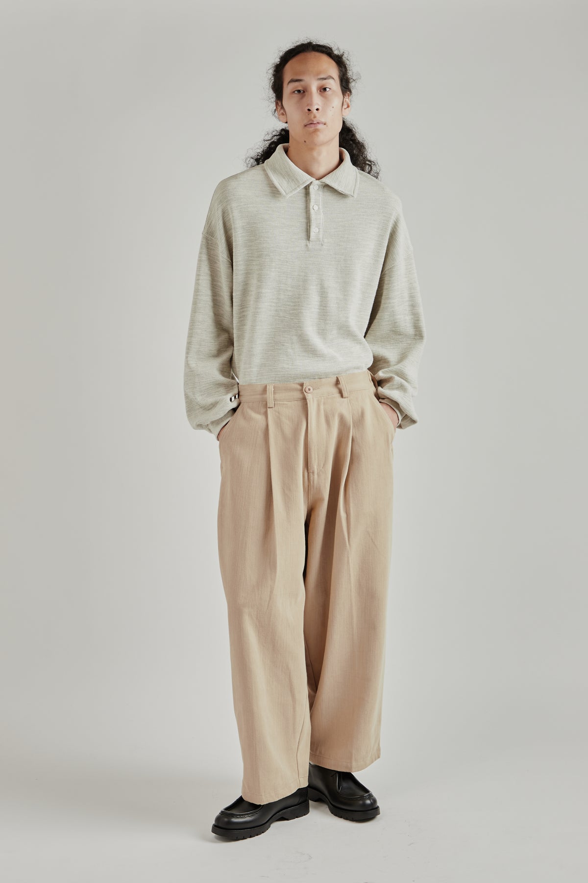 Pleated Balloon Trousers - Beige