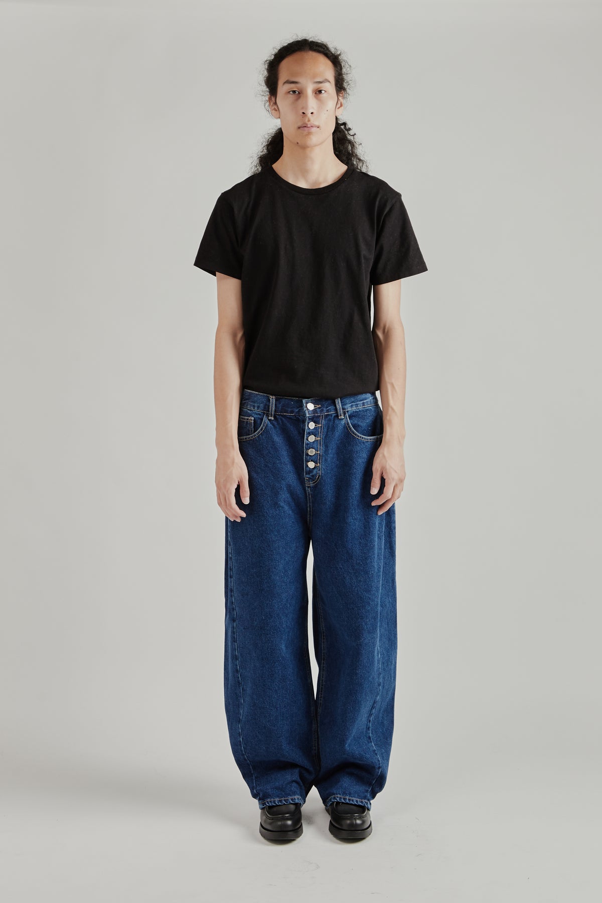 Side-Pleat Big Jeans - Blue
