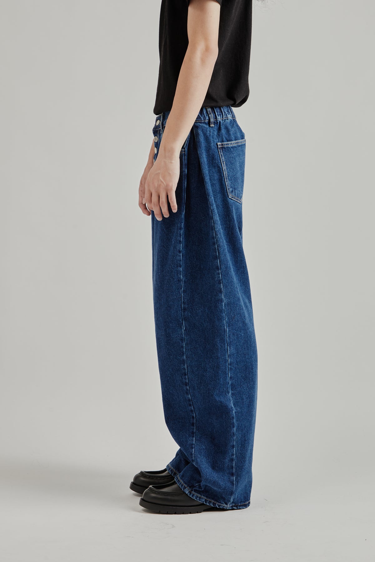 Side-Pleat Big Jeans - Blue