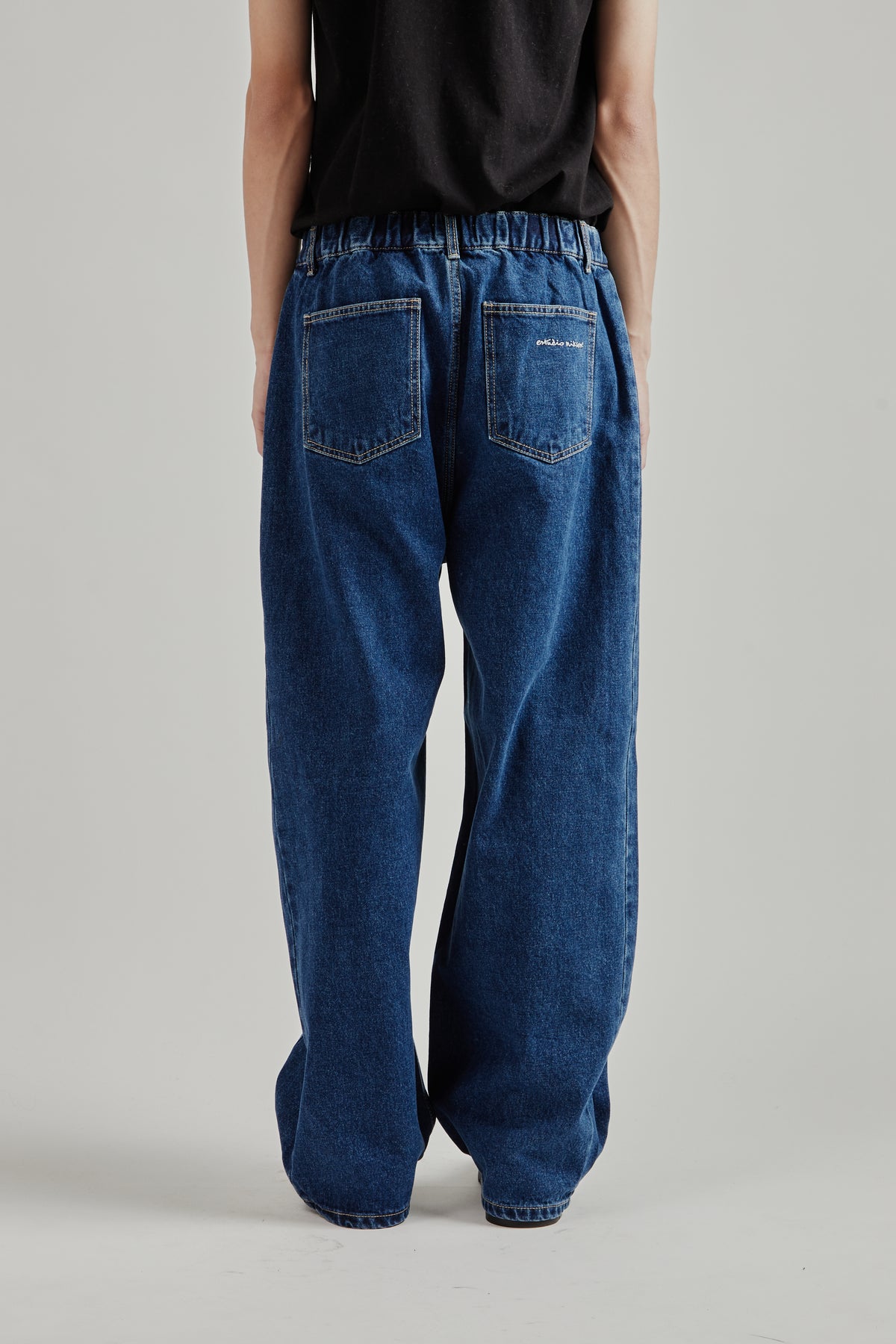 Side-Pleat Big Jeans - Blue