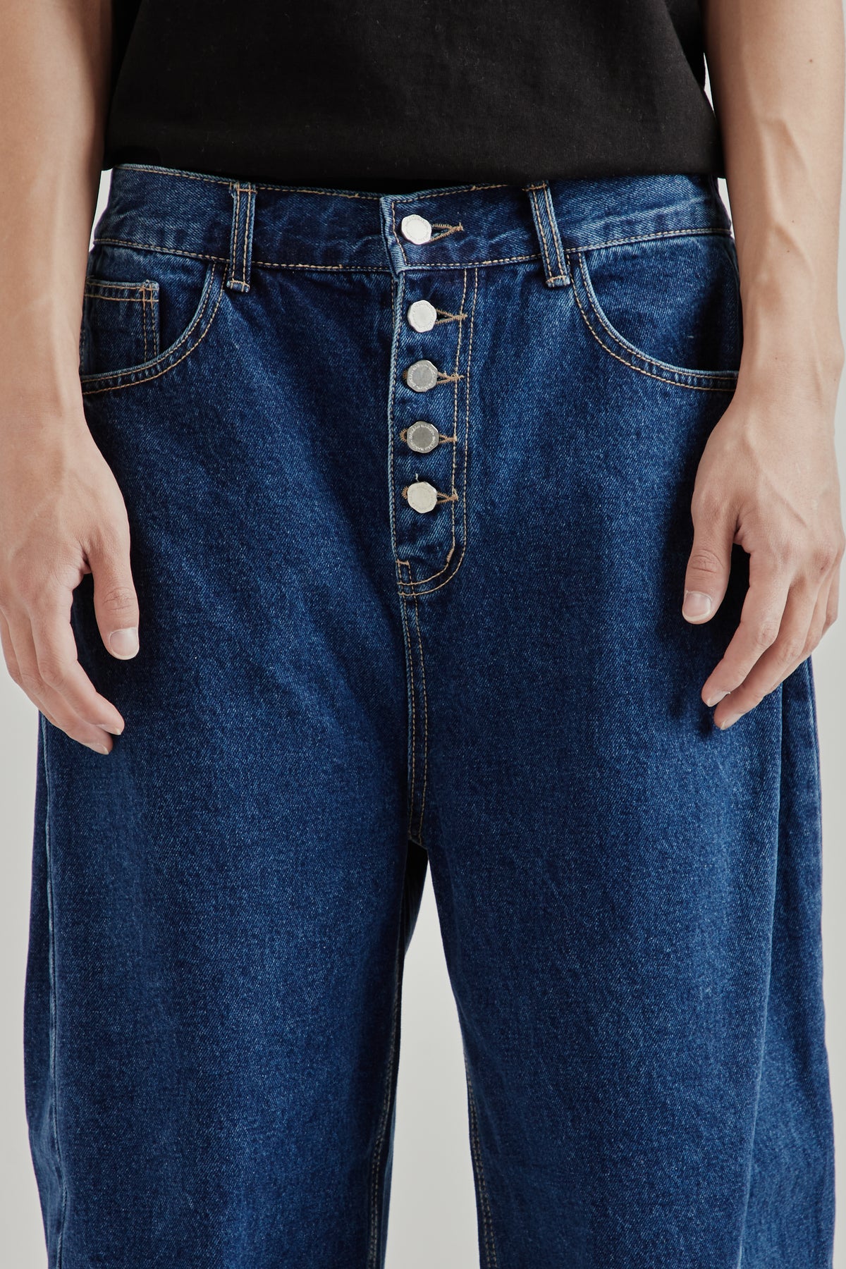 Side-Pleat Big Jeans - Blue