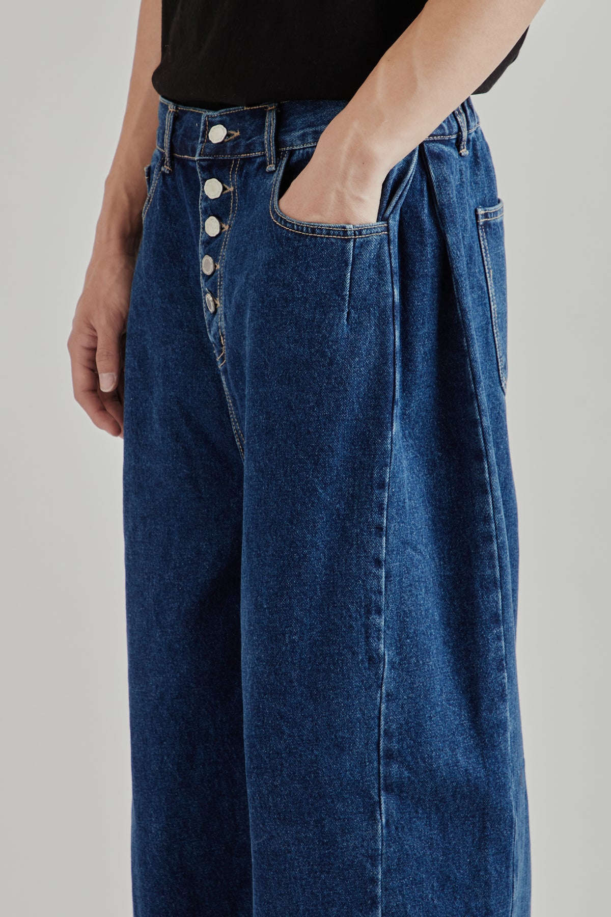 Side-Pleat Big Jeans - Blue
