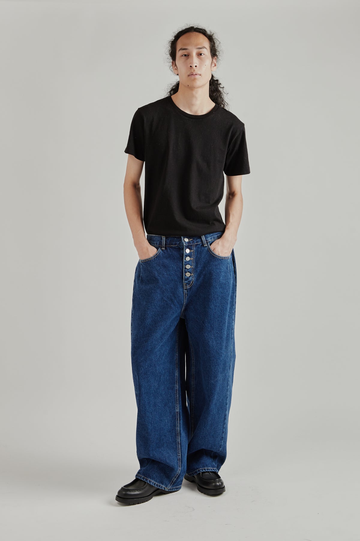 Side-Pleat Big Jeans - Blue