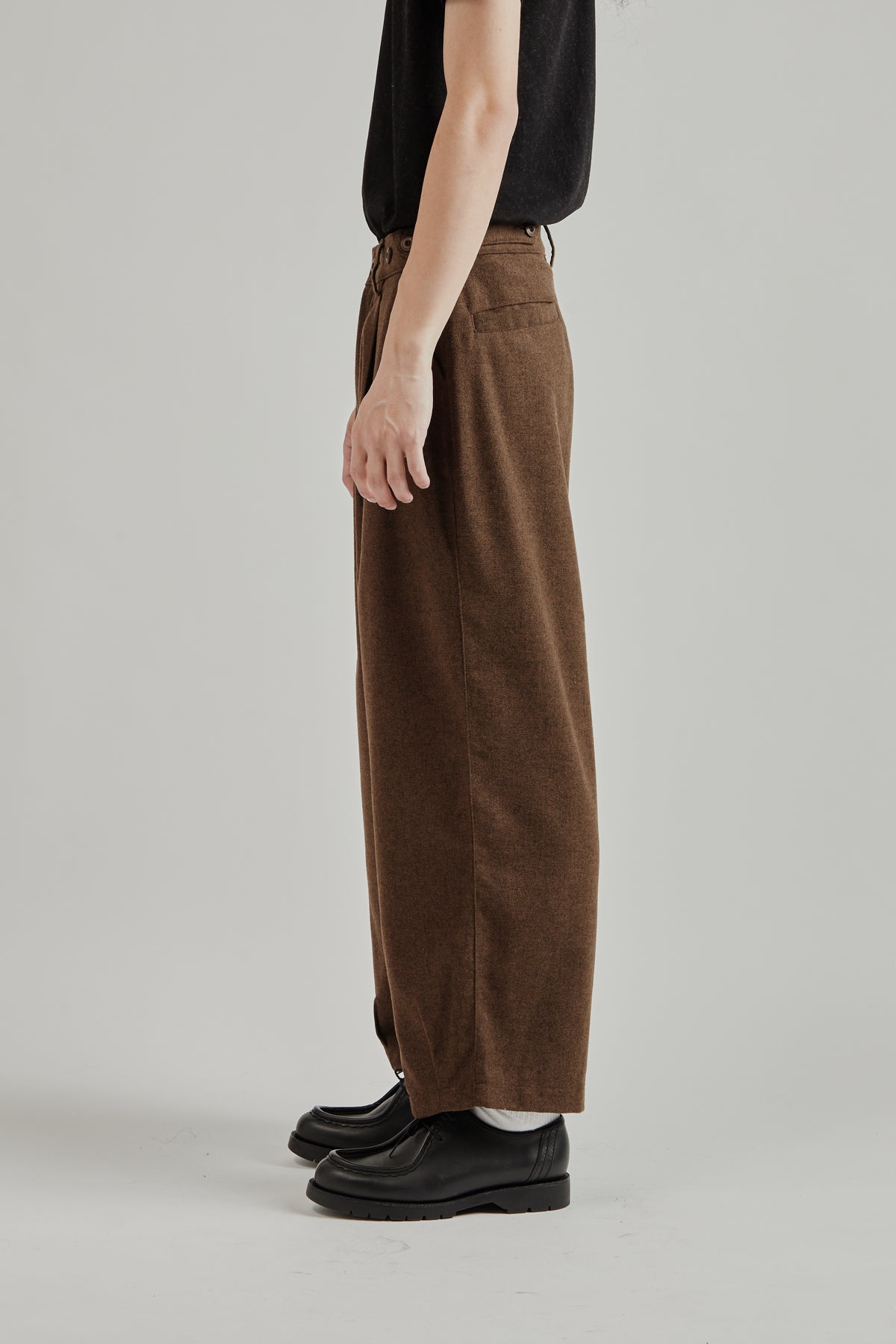 Side-button Wool Trousers - Brown