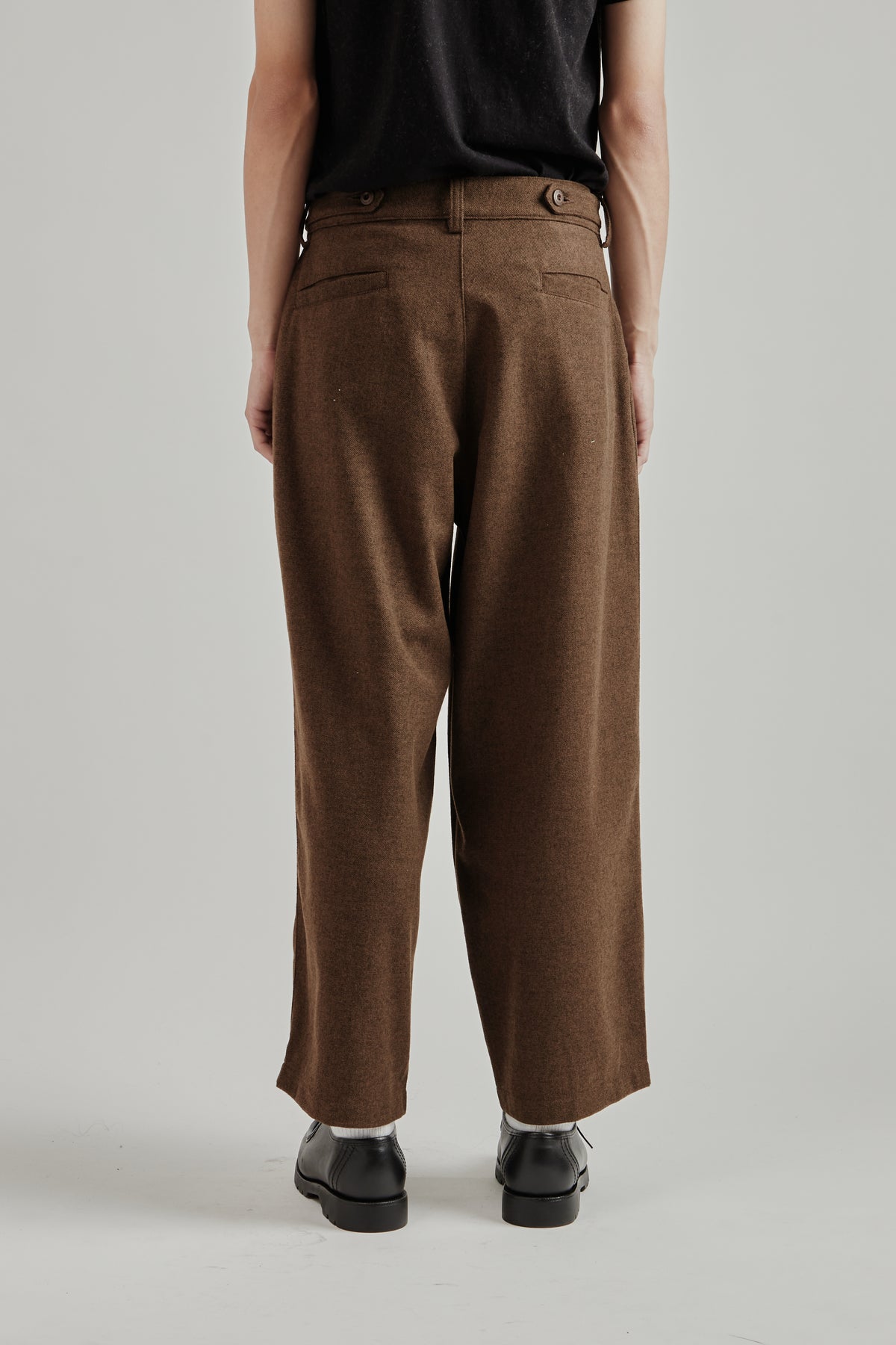 Side-button Wool Trousers - Brown