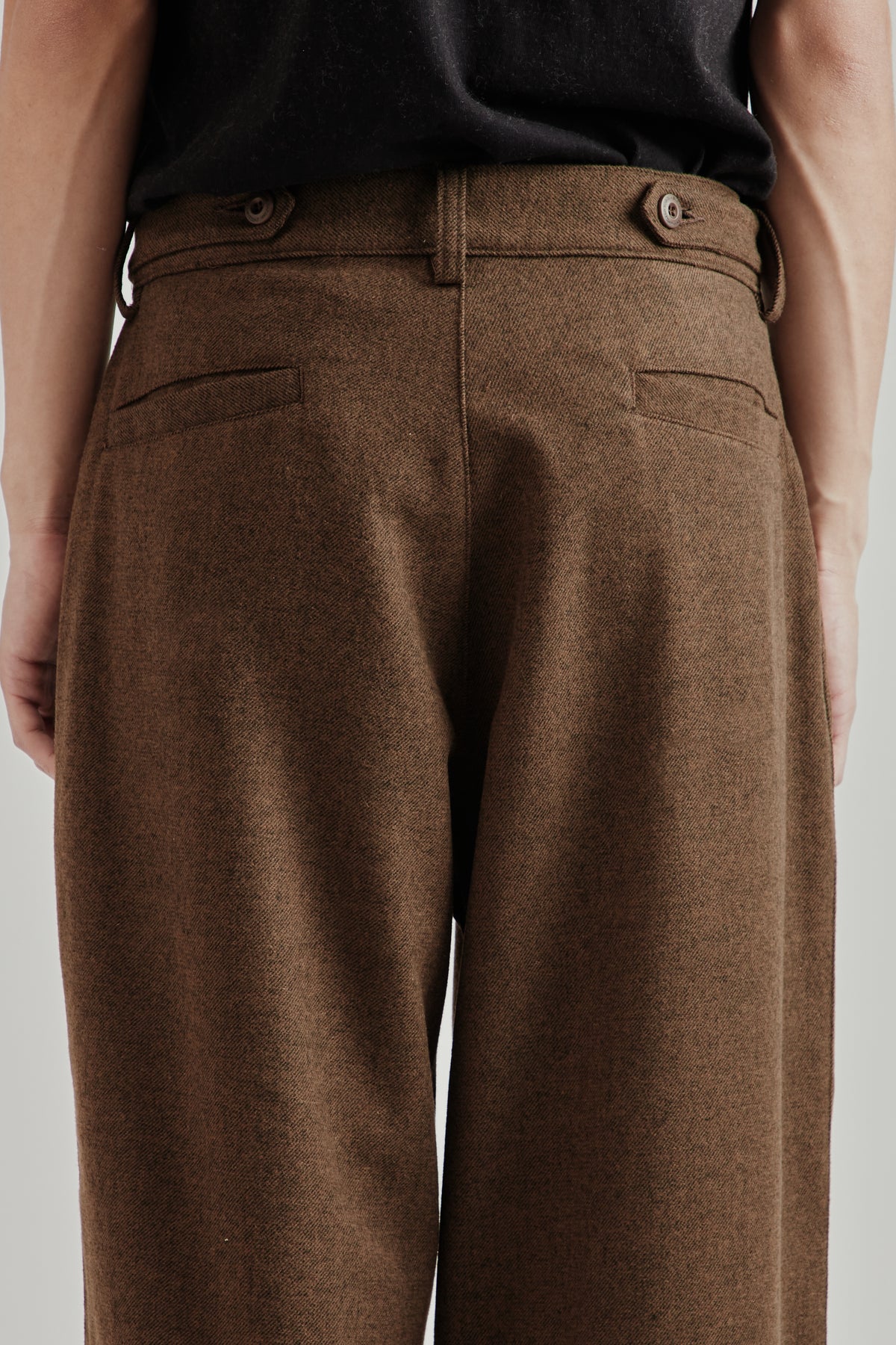 Side-button Wool Trousers - Brown