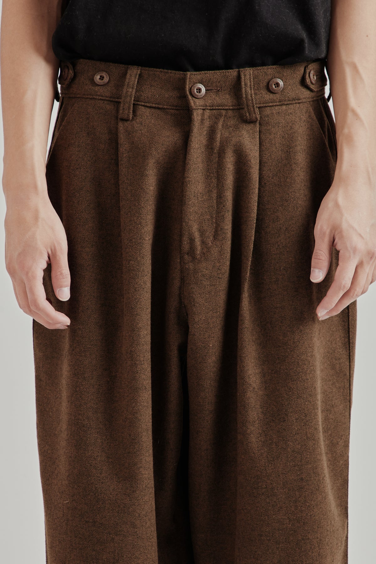 Side-button Wool Trousers - Brown