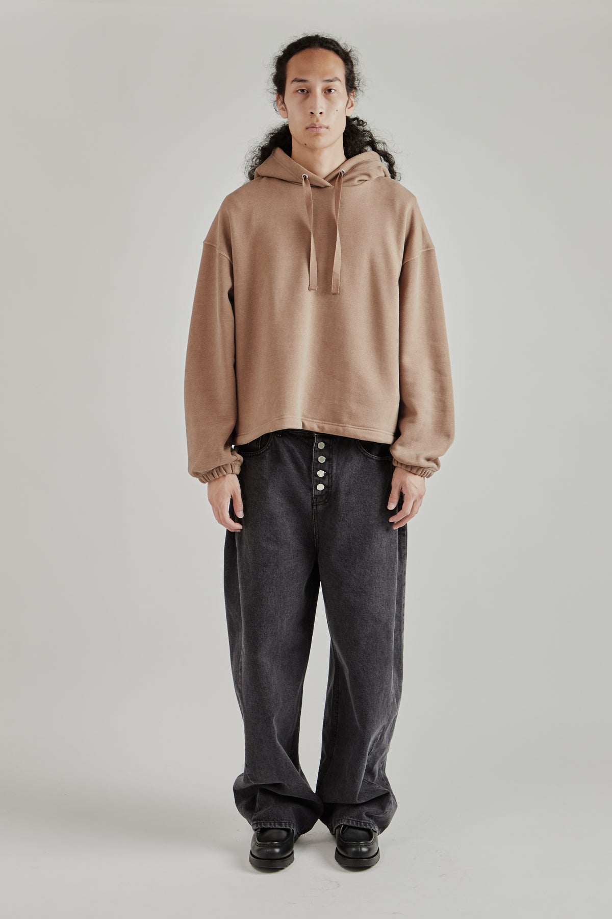 String Boxy Hoodie - Brown