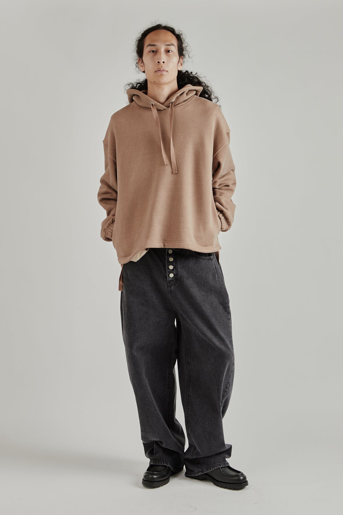 String Boxy Hoodie - Brown