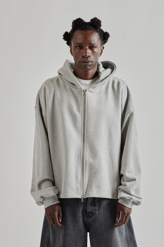 Boxy Zip-Up Hoodie - Grey