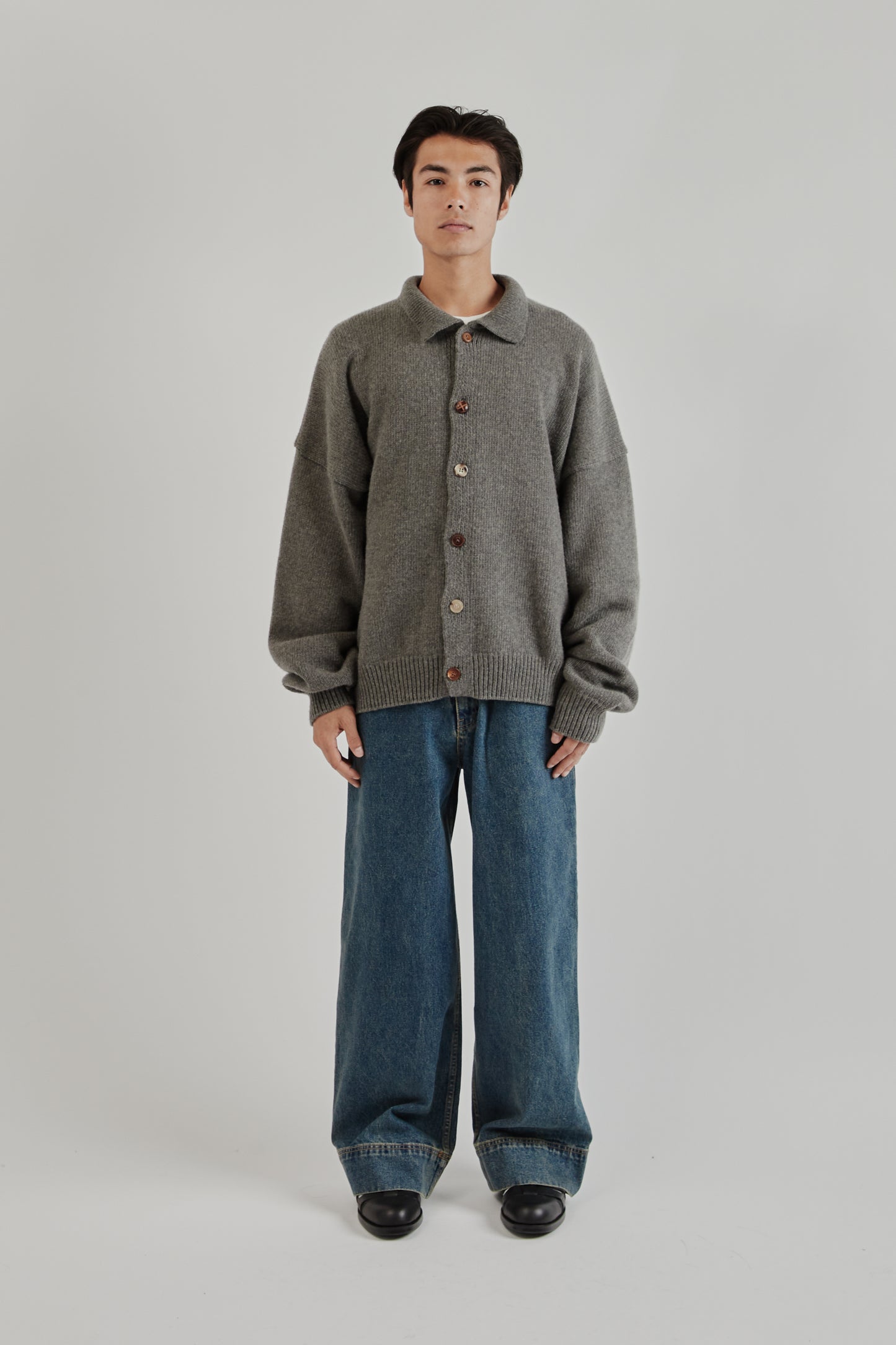 Mismatch Button Cardigan - Charcoal