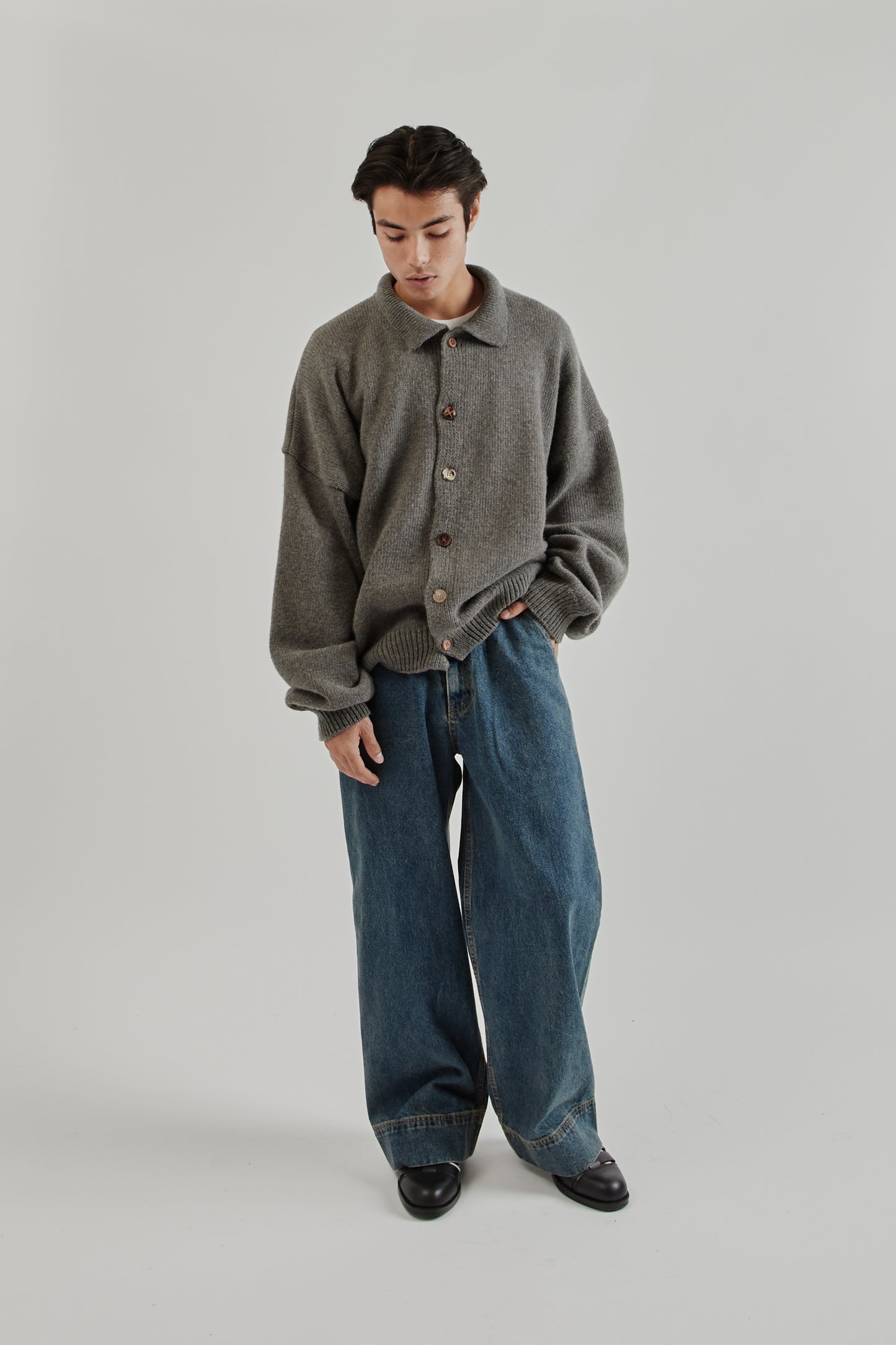 Mismatch Button Cardigan - Charcoal