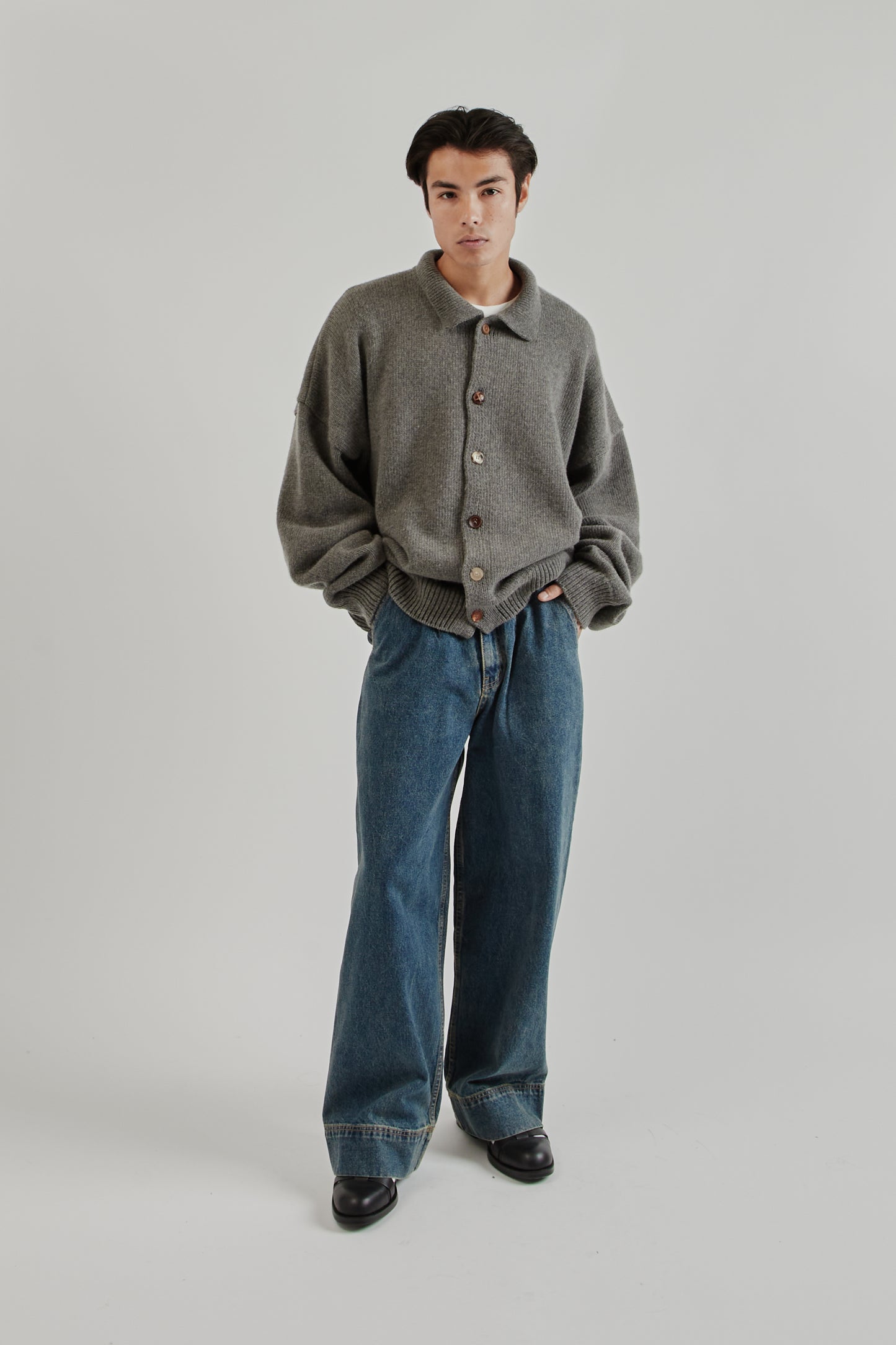 Mismatch Button Cardigan - Charcoal