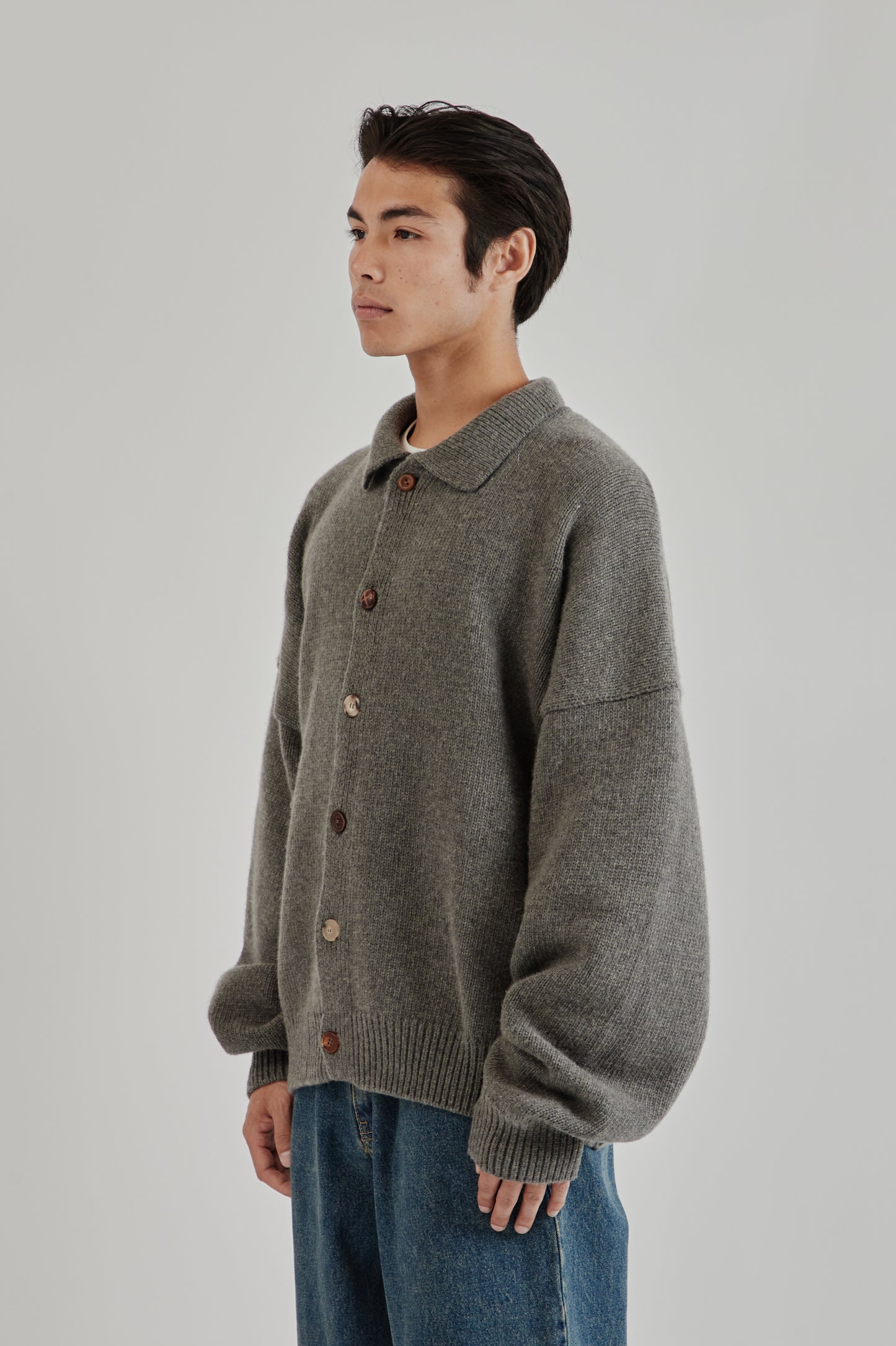Mismatch Button Cardigan - Charcoal