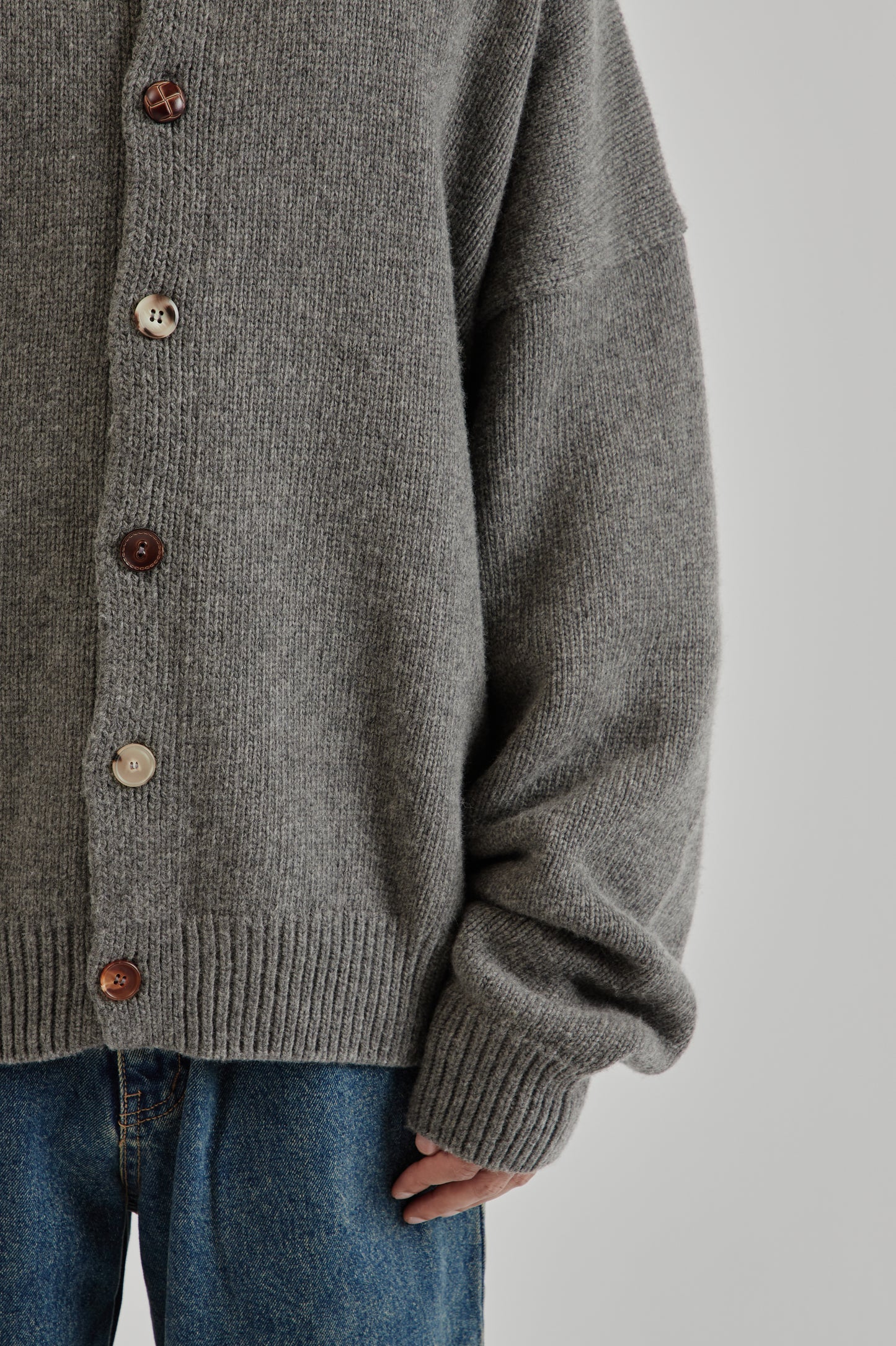 Mismatch Button Cardigan - Charcoal
