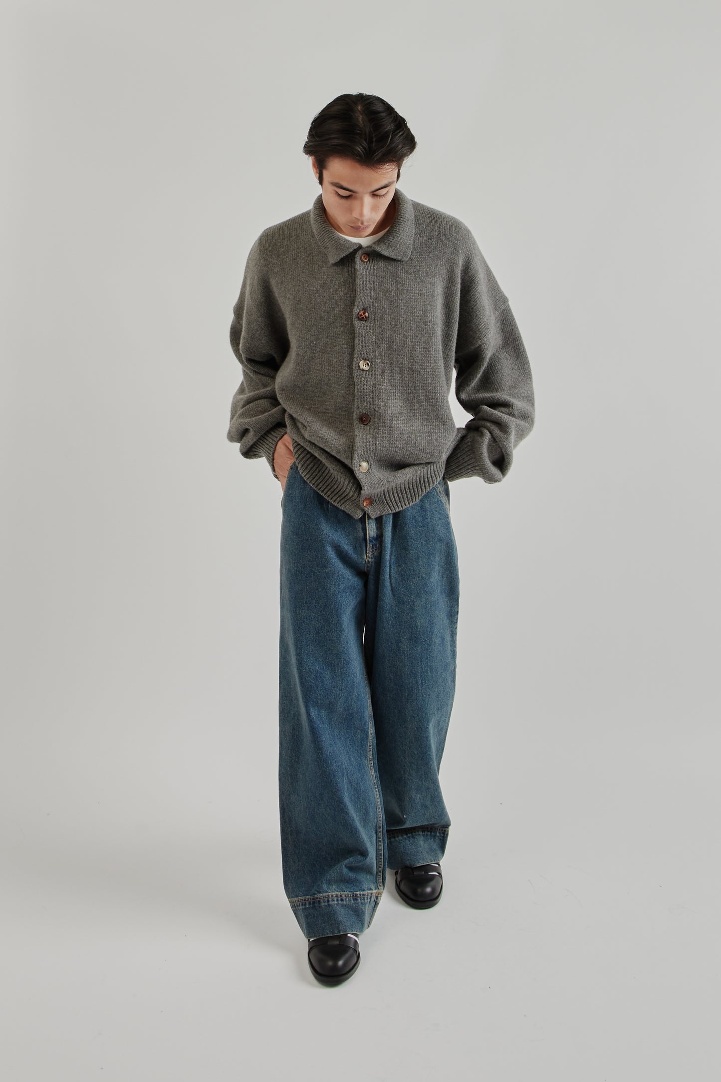 Mismatch Button Cardigan - Charcoal