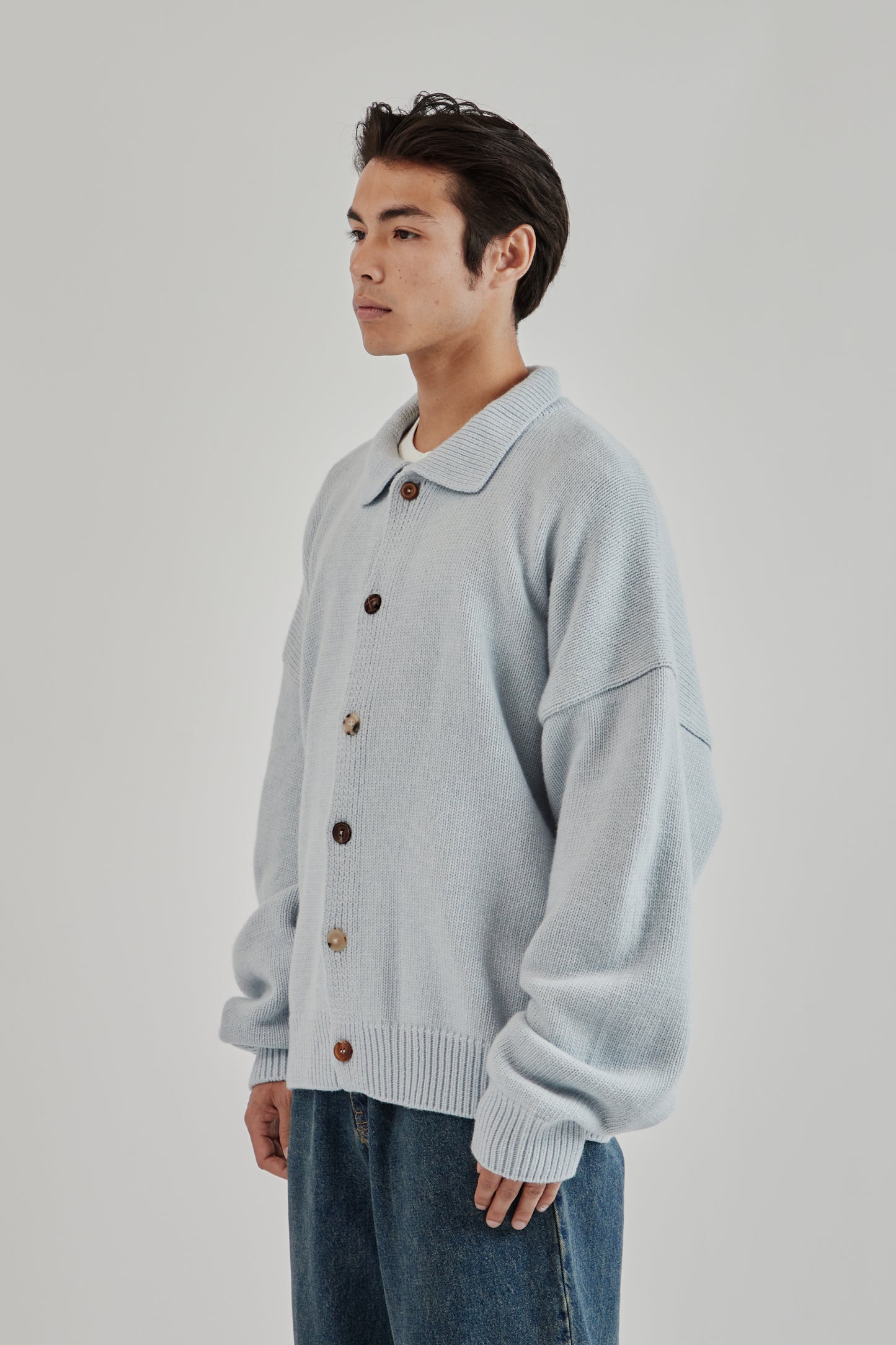 Mismatch Button Cardigan - Light Blue
