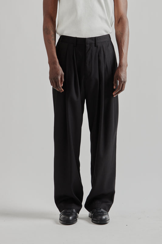 Pintuck Wide Trousers - Black