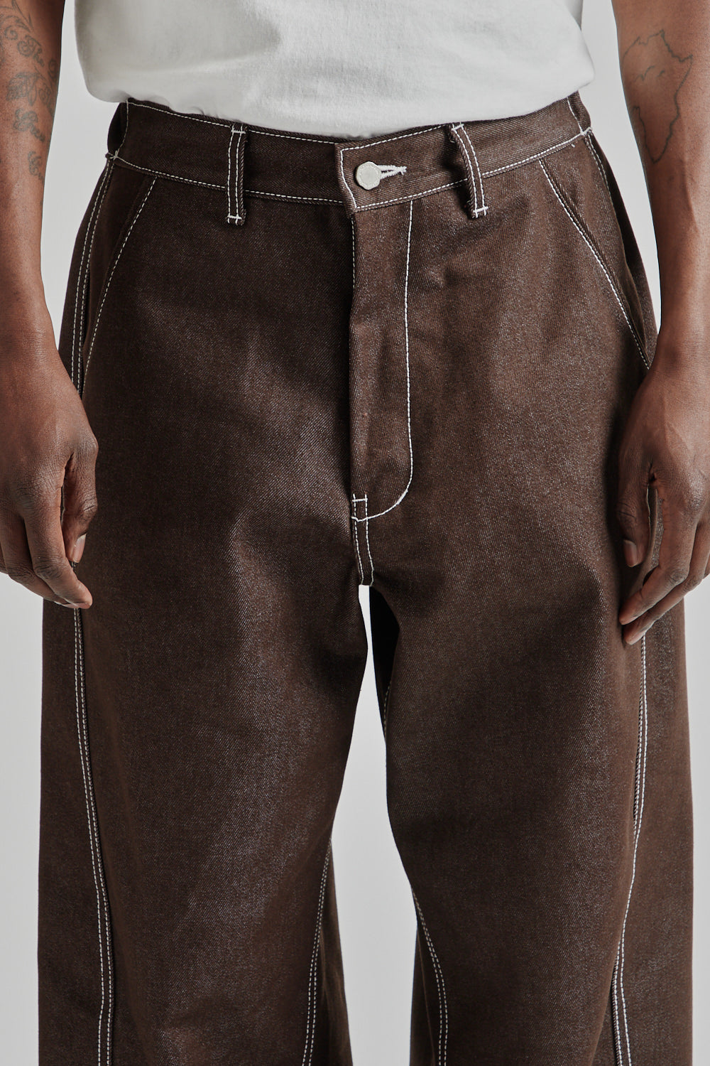 Estudio Niksen SS25 Raw Denim In-Stitch Jeans Brown 7