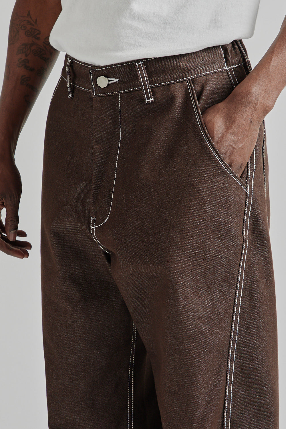 Estudio Niksen SS25 Raw Denim In-Stitch Jeans Brown 8