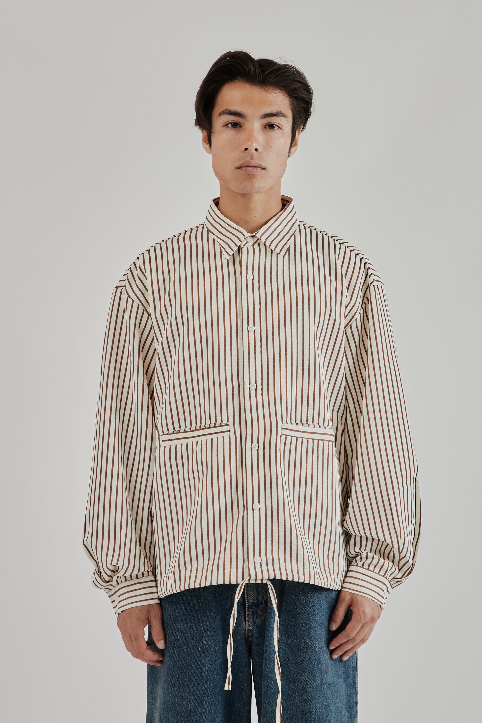 Estudio Niksen SS25 Stripe Pocket Shirt Brown Stripe 2