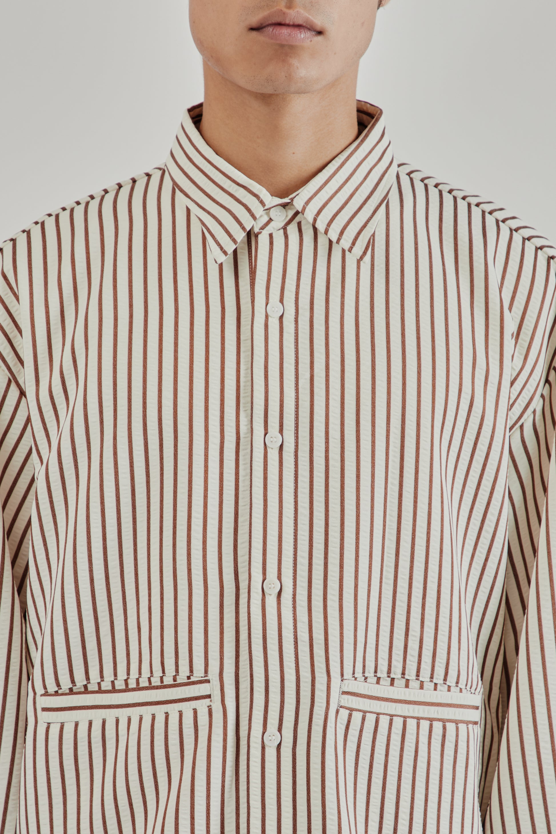 Estudio Niksen SS25 Stripe Pocket Shirt Brown Stripe 6