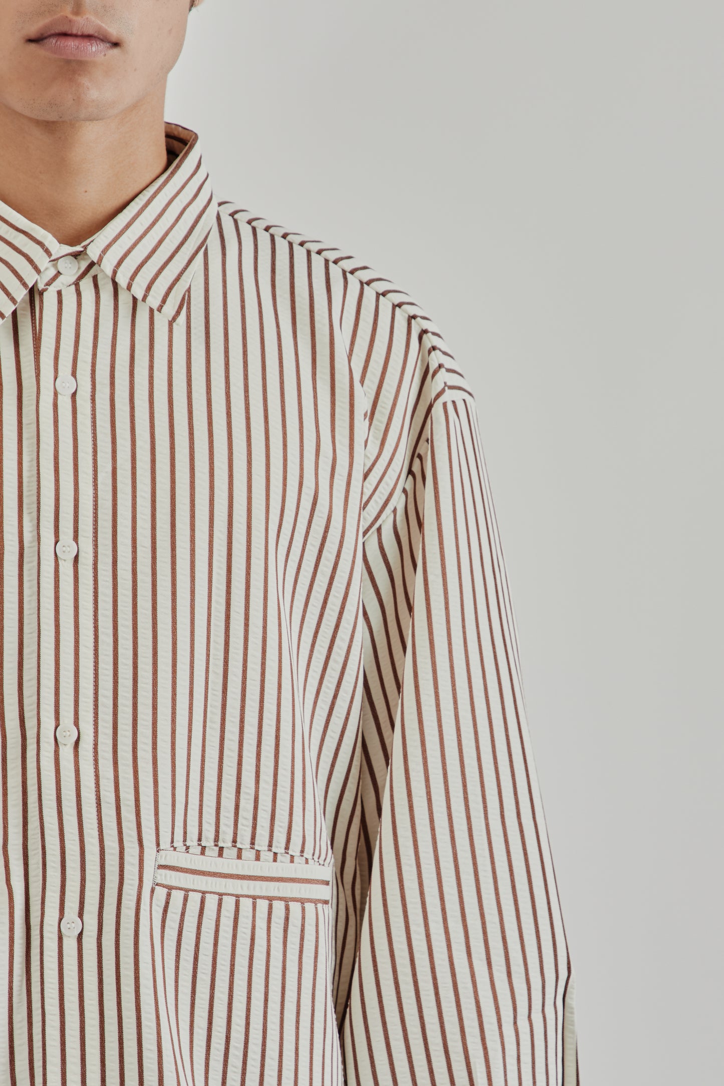 Estudio Niksen SS25 Stripe Pocket Shirt Brown Stripe 7
