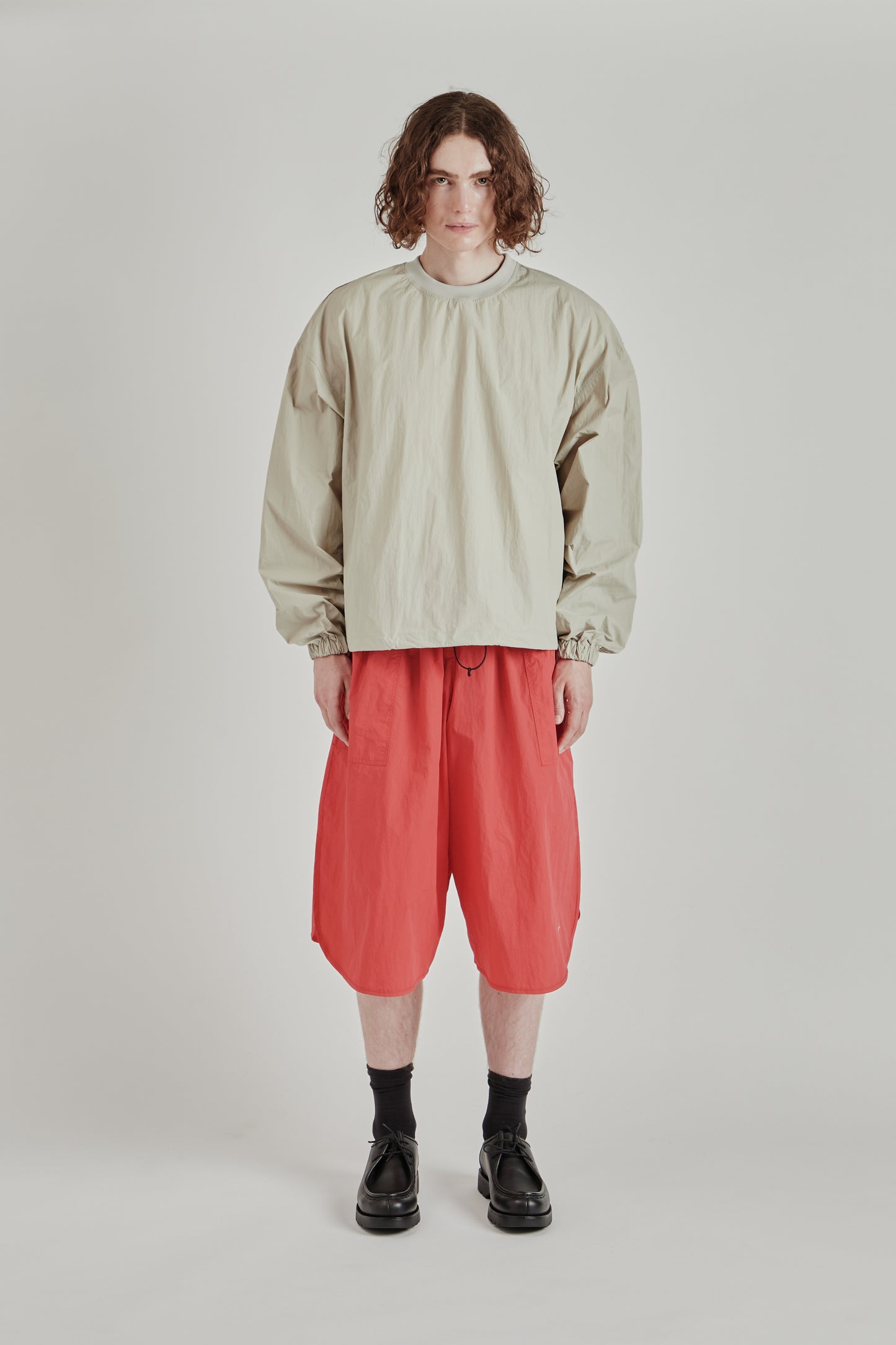 Back-Vent Nylon Crewneck - Beige