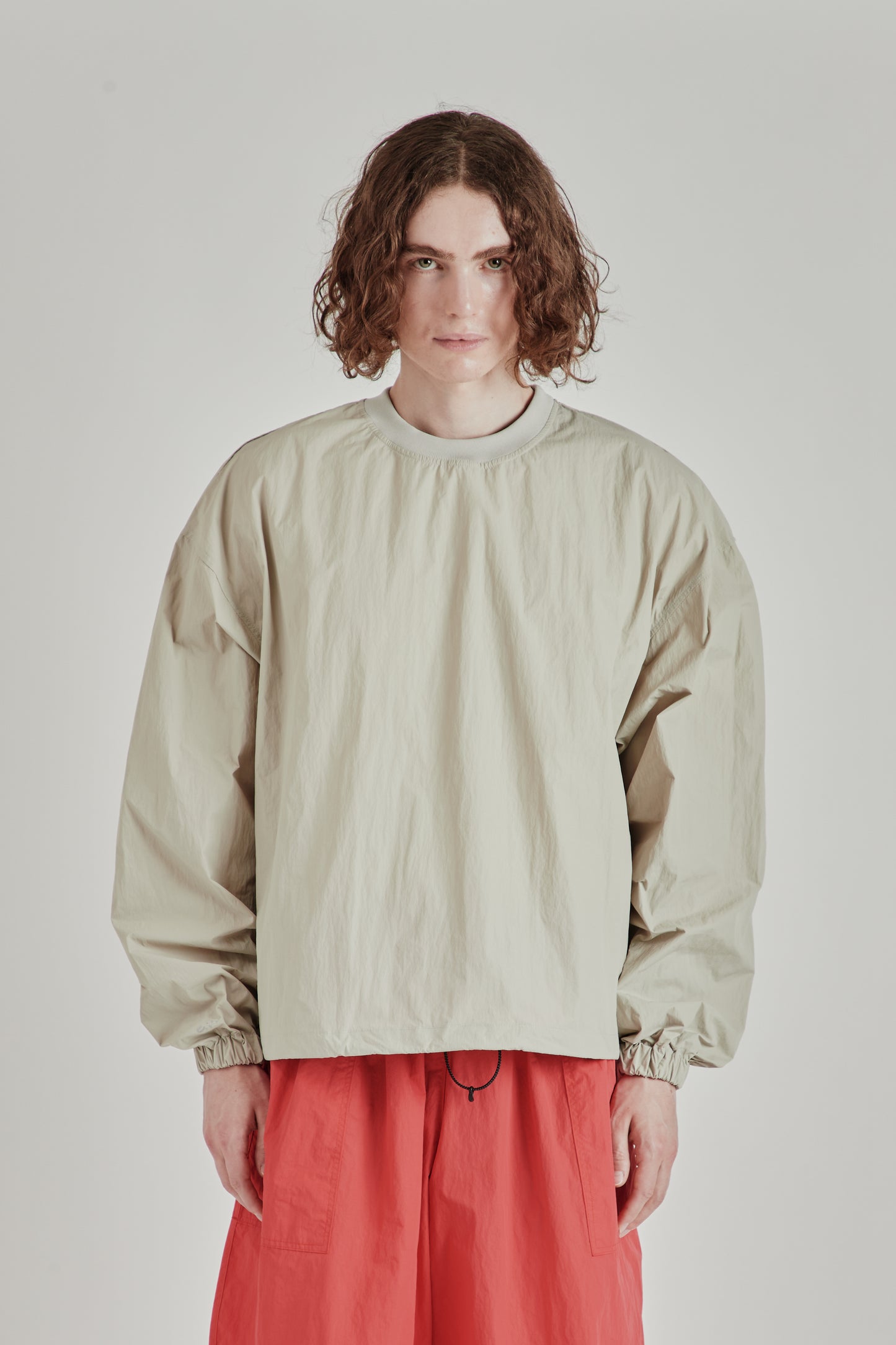 Back-Vent Nylon Crewneck - Beige