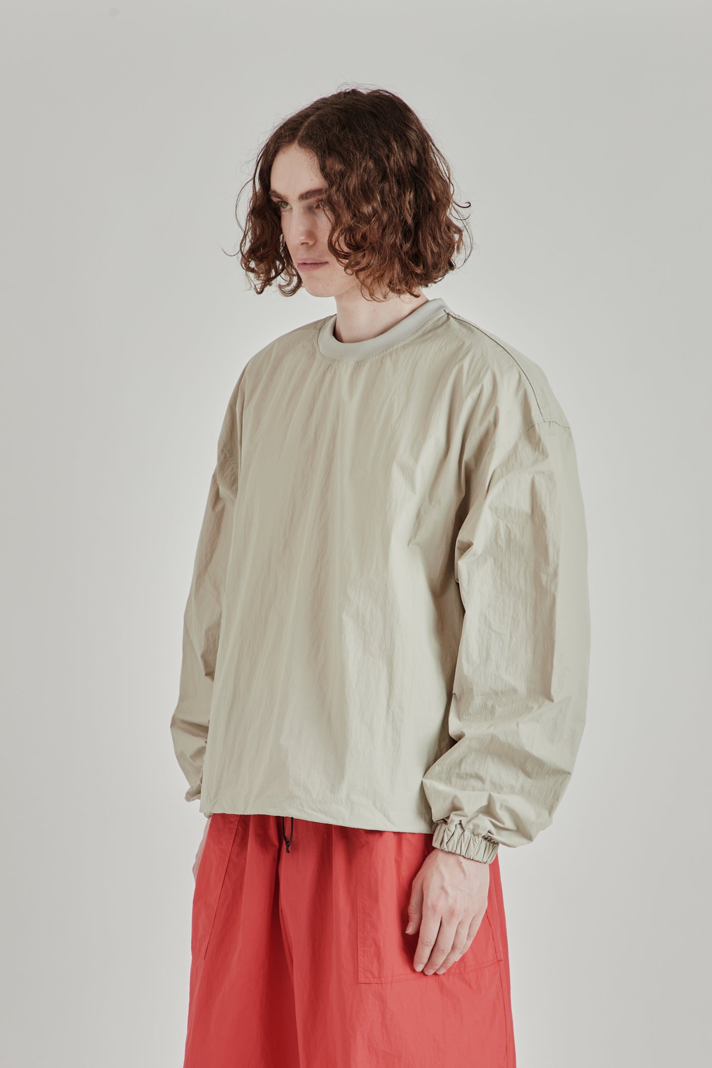 Back-Vent Nylon Crewneck - Beige